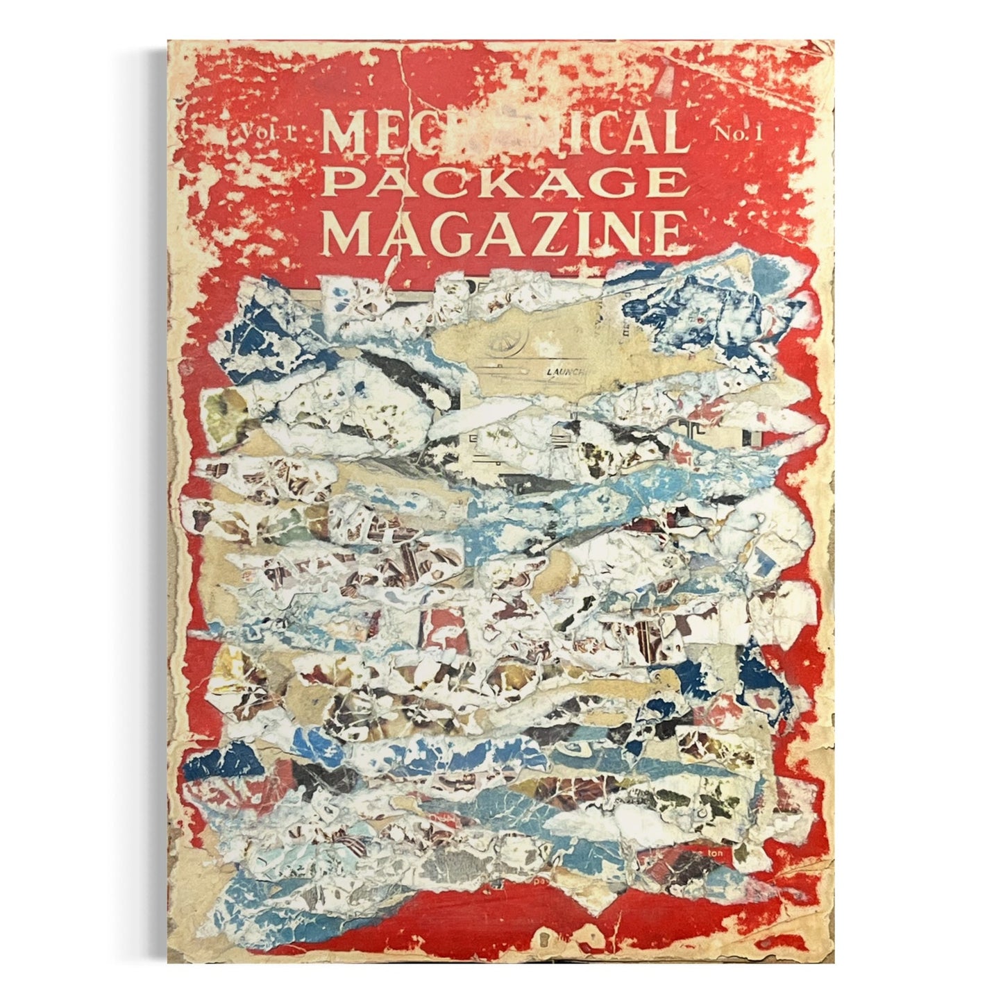 Original Mixed Media Abstract Art Collage 7x9 "1931 Mechanical Package Magazine"