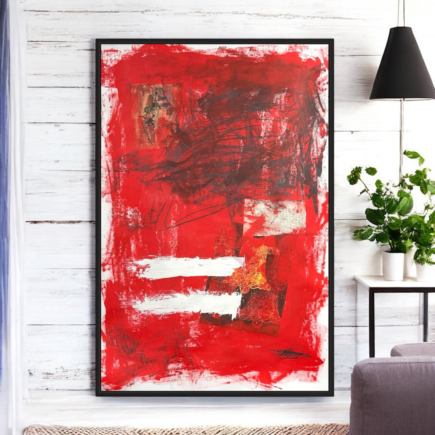 Original Mixed Media Abstract Modern Art Painting 24x36 "Fantassin" Signed