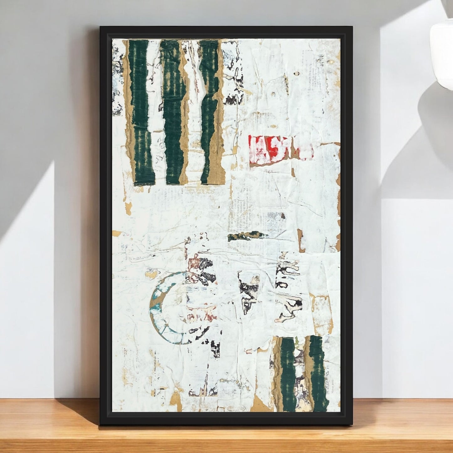 Original Framed Mixed Media Modern Art Collage Painting 12x18 "Cremaillere"