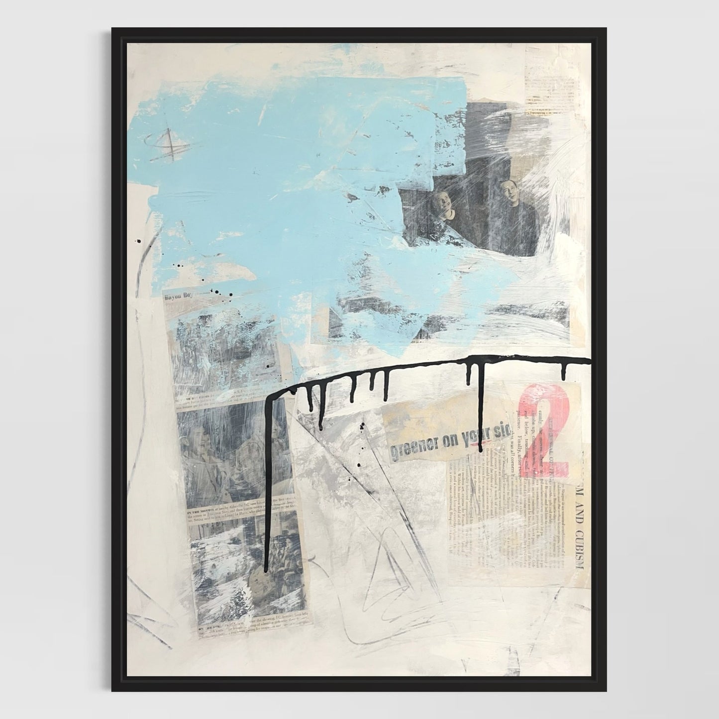 Original Mixed Media Abstract Modern Art Painting 18x24 "Greener on Your Side"