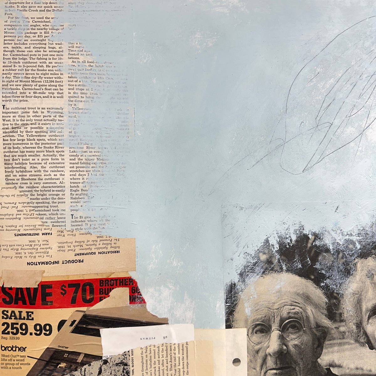 Original Mixed Media Modern Art Colllage Painting 18x24 "Gowk" Signed