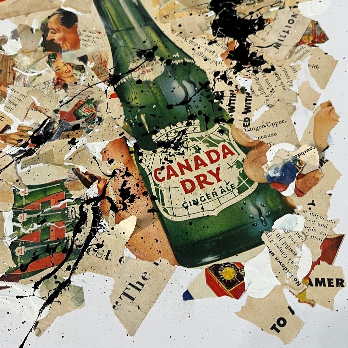 Original Mixed Media Abstract Art Collage Painting 11x14 1950's Ginger Ale Ad