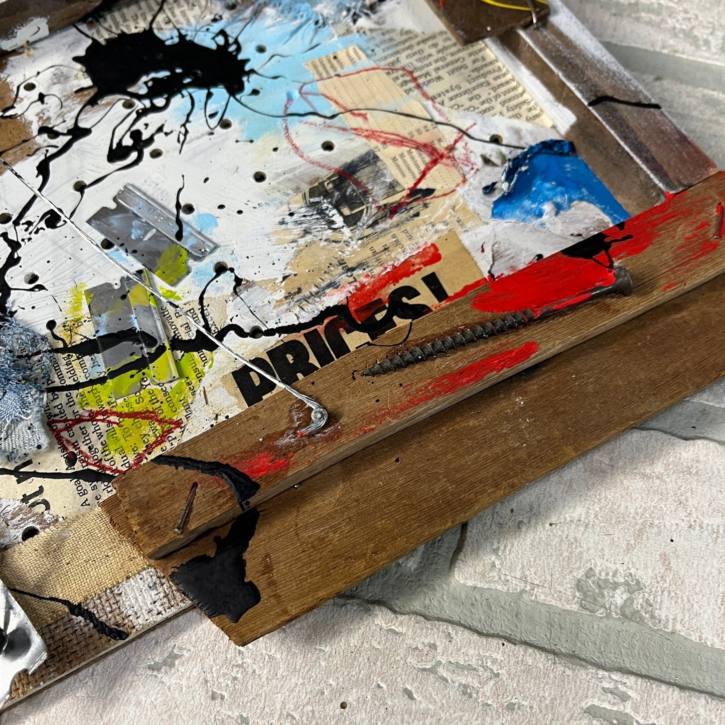 Original Abstract Collage Assemblage Combine Art Painting 11x13 "Bucks"