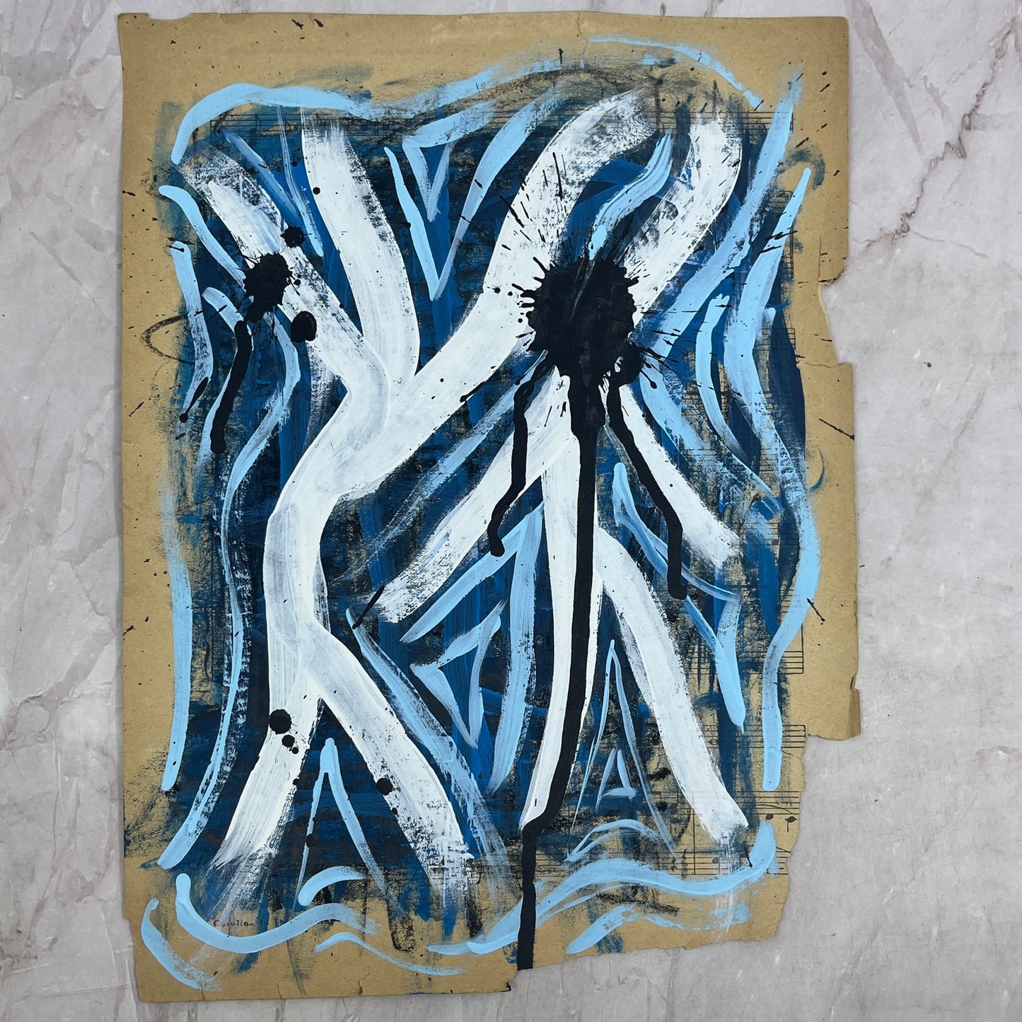 Original Abstract Art Painting "Morning Glories" On Sheet Music 9x12