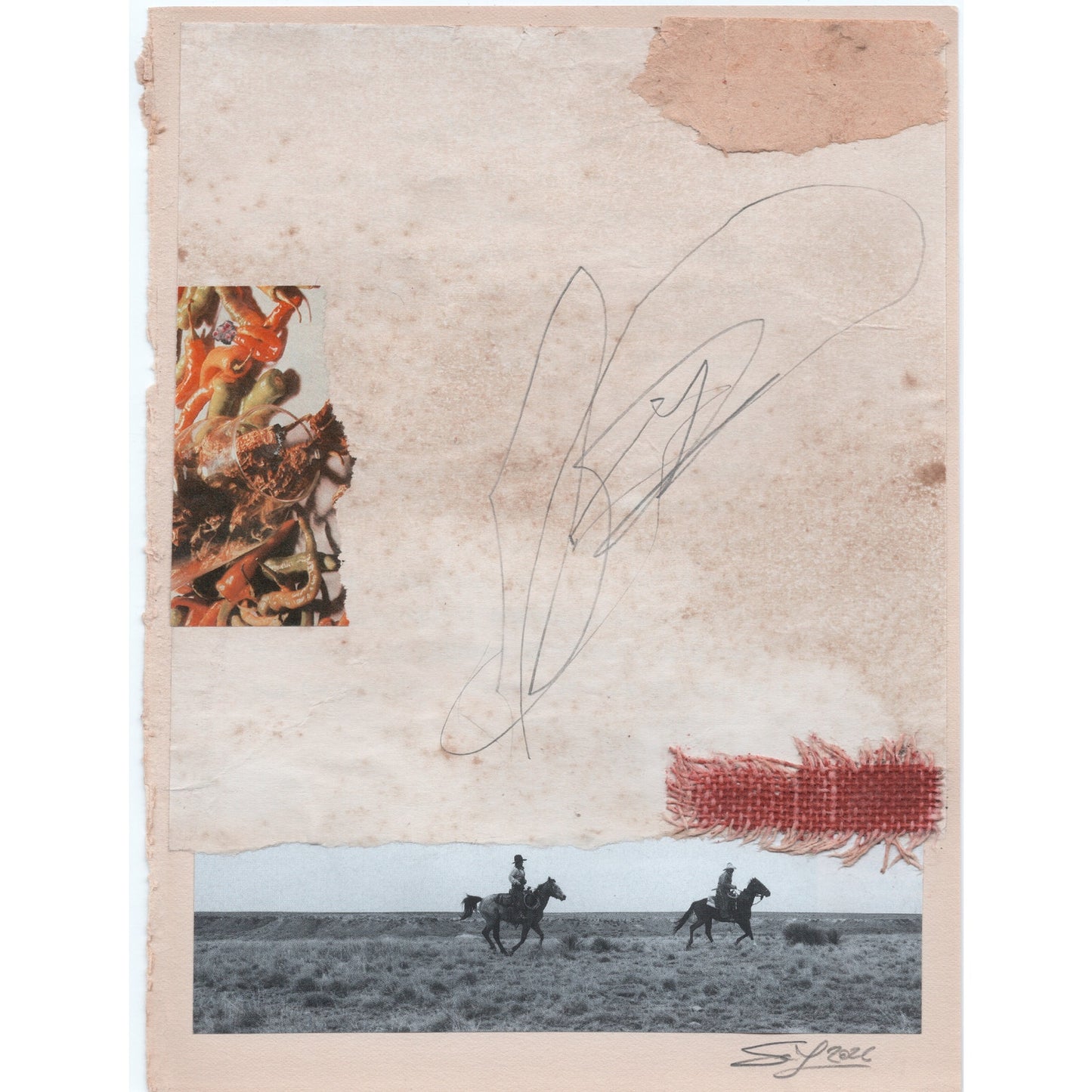 Original Mixed Media Modern Art Collage "Pillion" 5.75x7.5" Signed