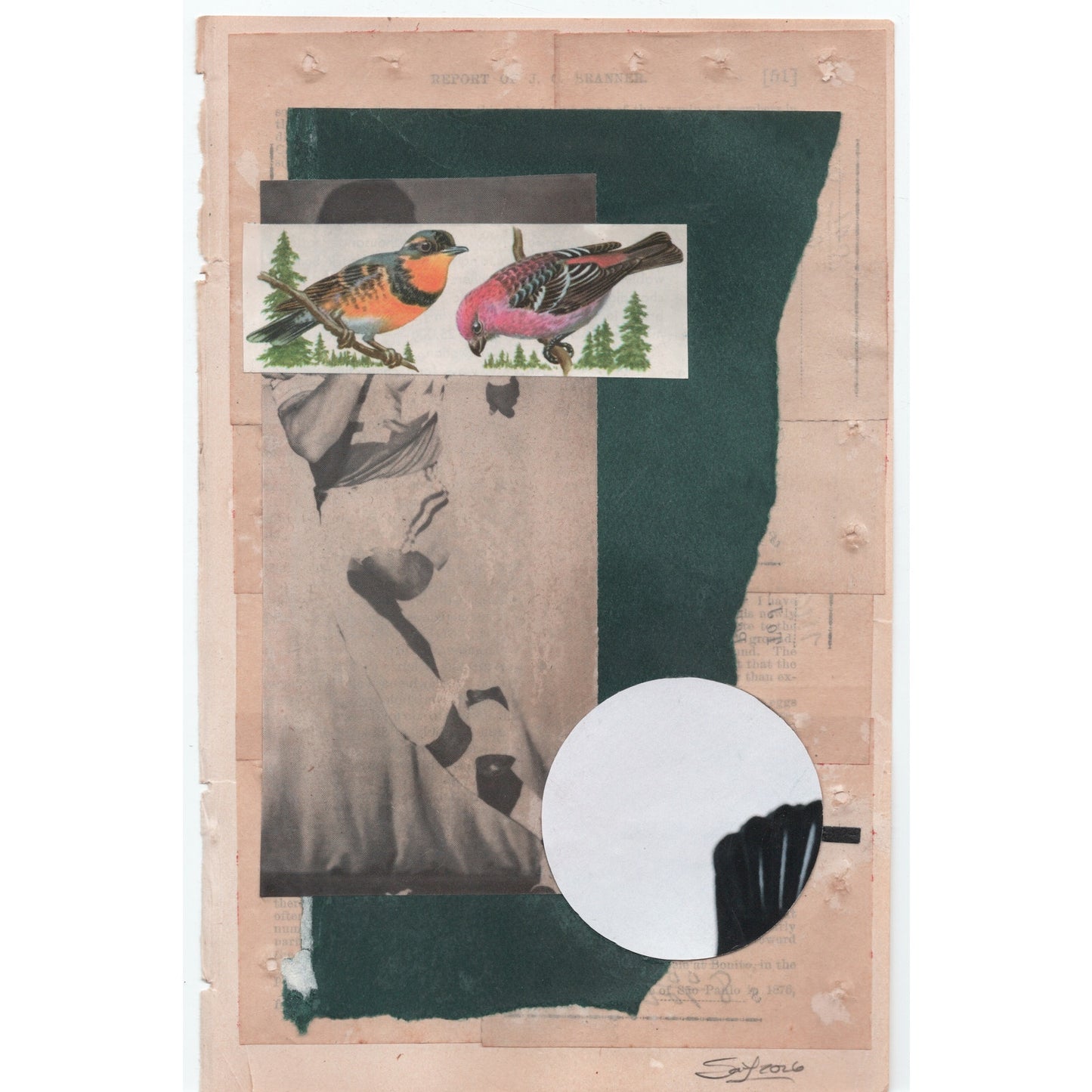 Original Mixed Media Modern Art Collage "Decrescent" 5.75x9" Signed