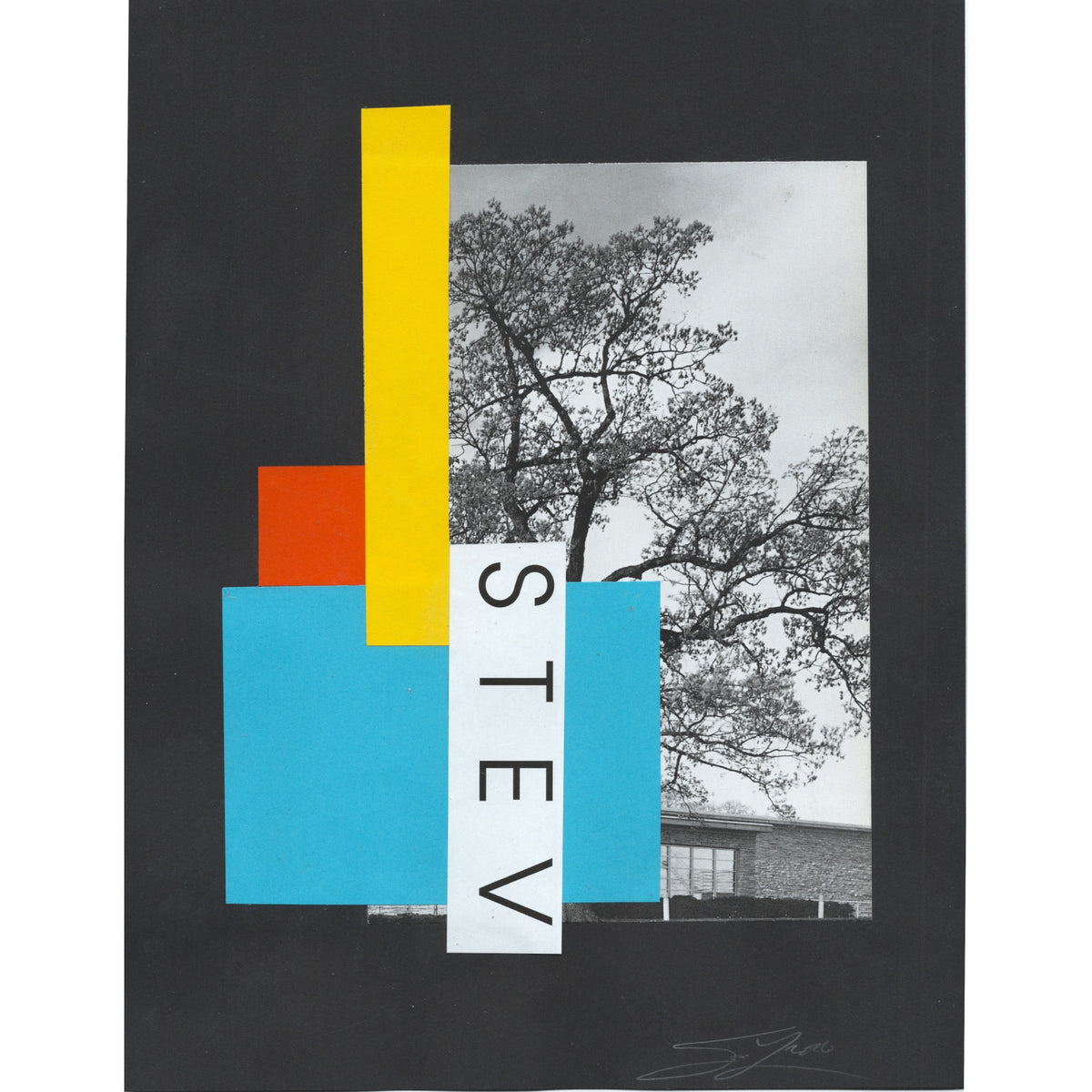 Original Mixed Media Modern Art Collage "Stev" 8.5x11" Signed