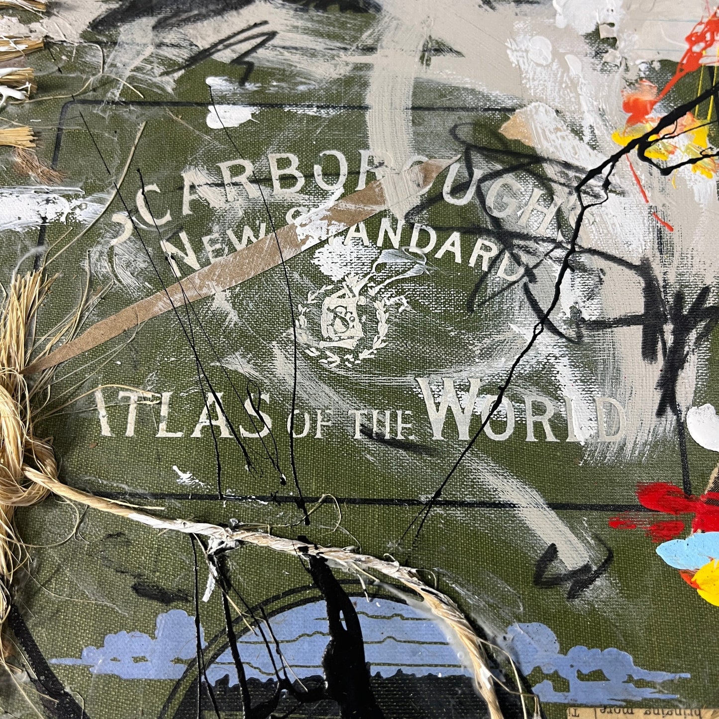 Original Mixed Media Abstract Art Collage 10x13 "1910 Scarborough Atlas Cover"