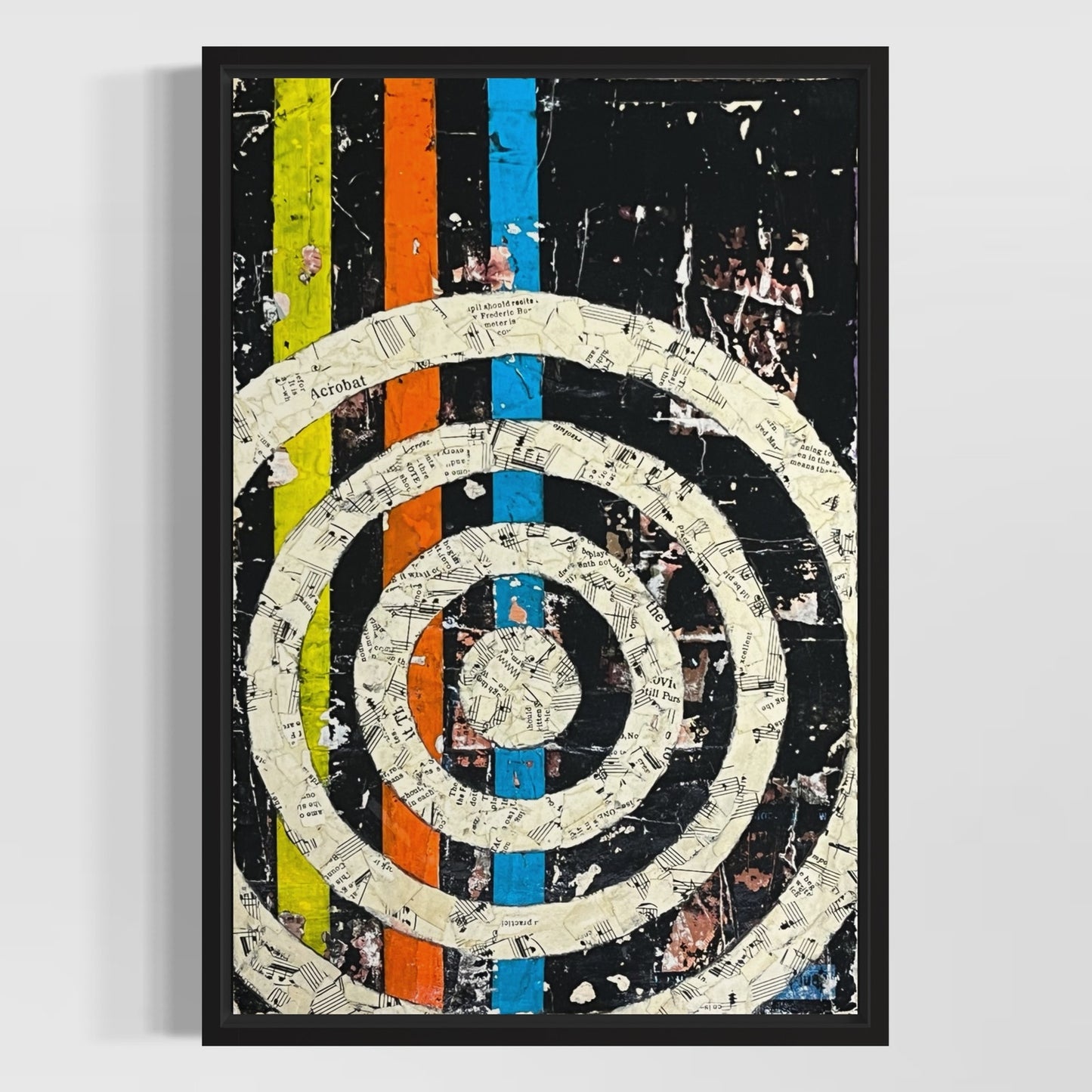 Original Framed Mixed Media Modern Art Collage Painting 12x18 "Stadium"