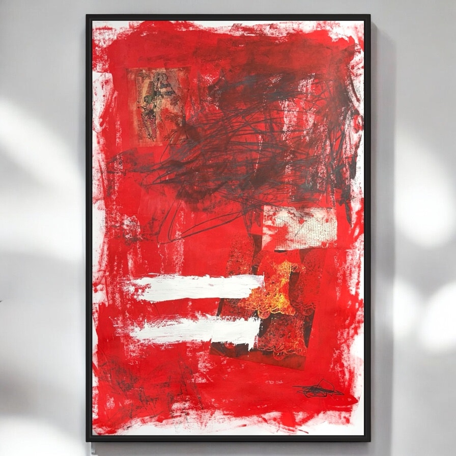 Original Mixed Media Abstract Modern Art Painting 24x36 "Fantassin" Signed