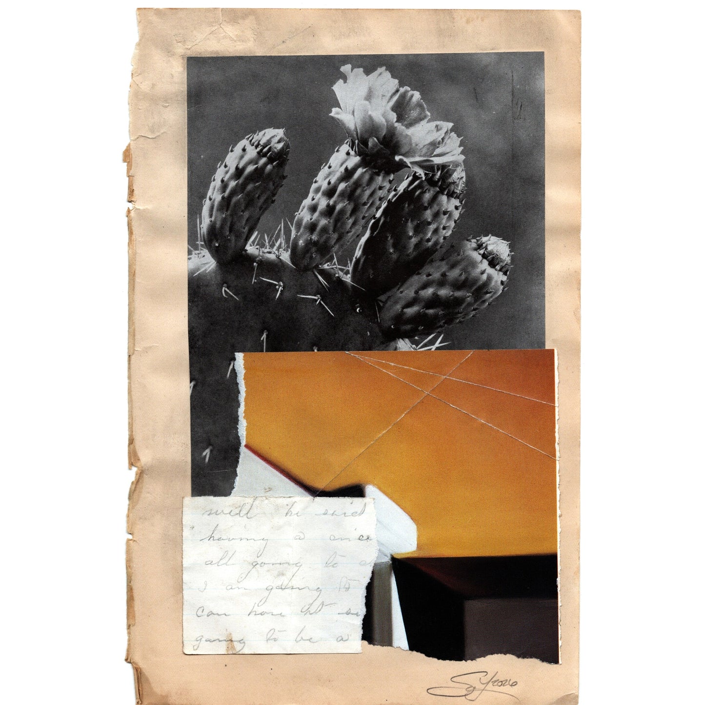 Original Mixed Media Modern Art Collage "Auslaut" 5.75x9" Signed