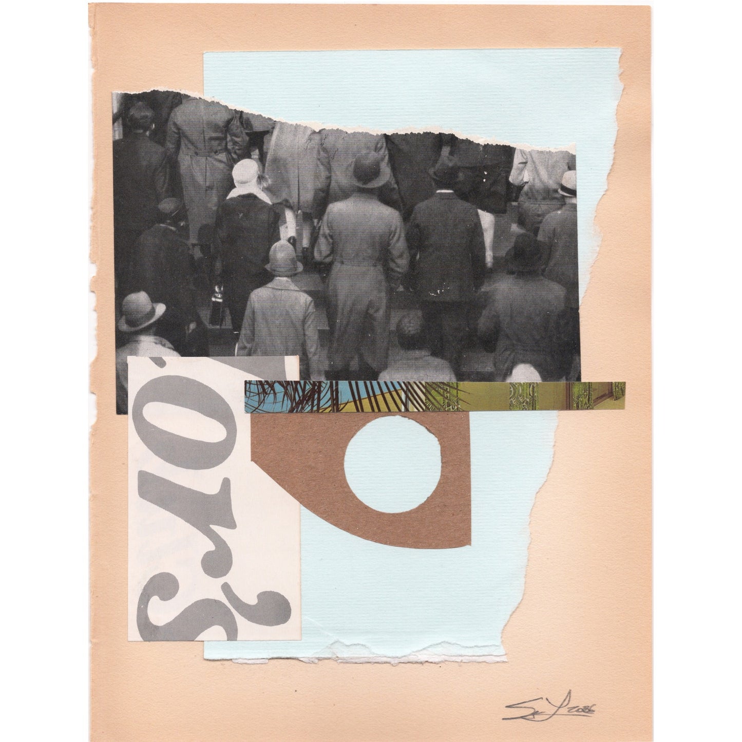 Original Mixed Media Modern Art Collage "Indign" 5.75x7.5" Signed