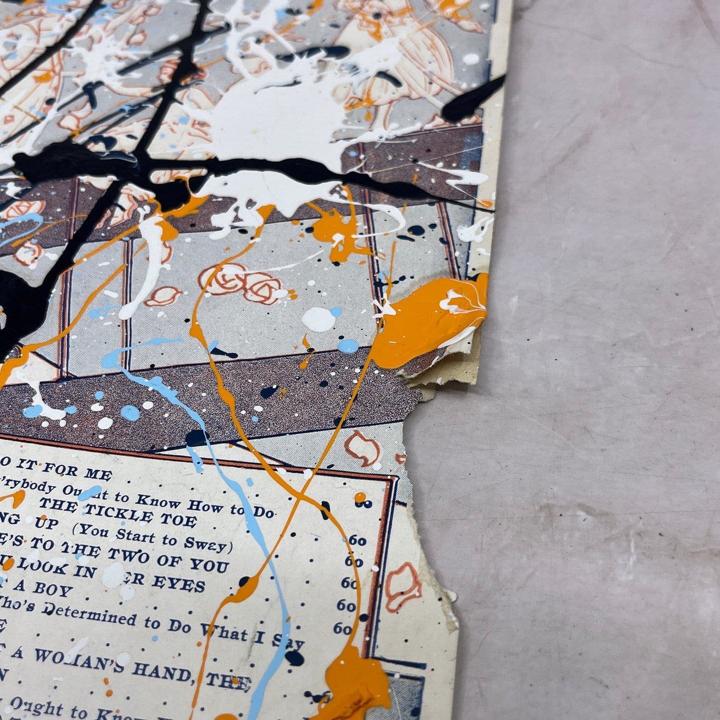 Original Abstract Art Painting "Going Up" on Antique Sheet Music