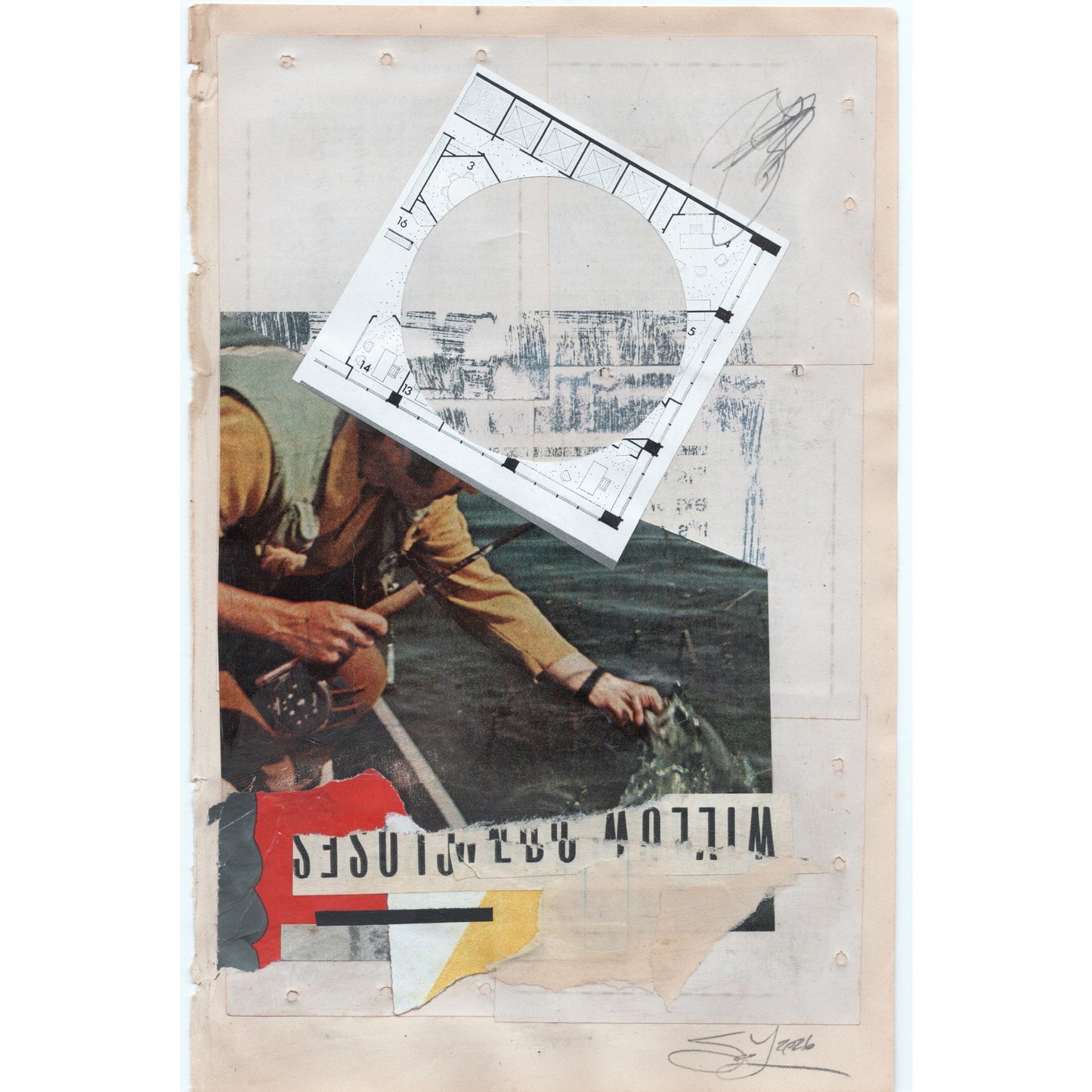 Original Mixed Media Modern Art Collage "Zol" 5.75x9" Signed