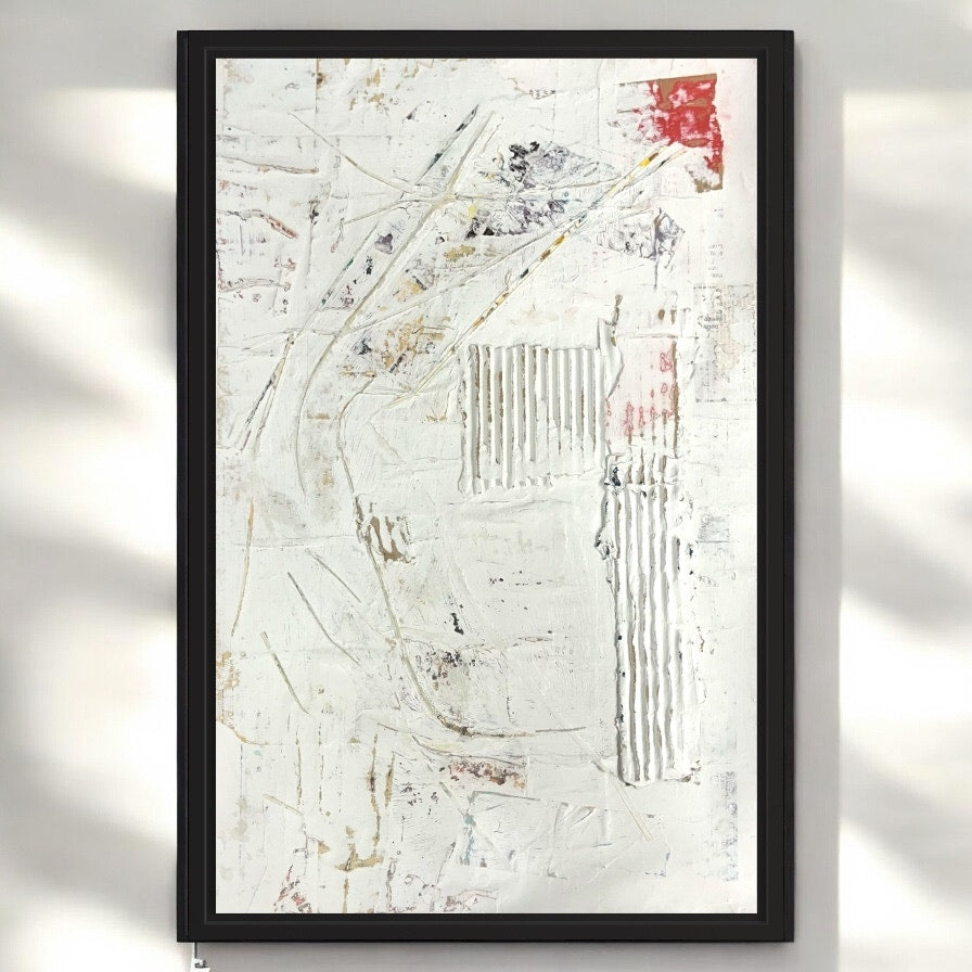 Original Framed Minimalist Modern Art Collage Painting 12x18 "Bosket"