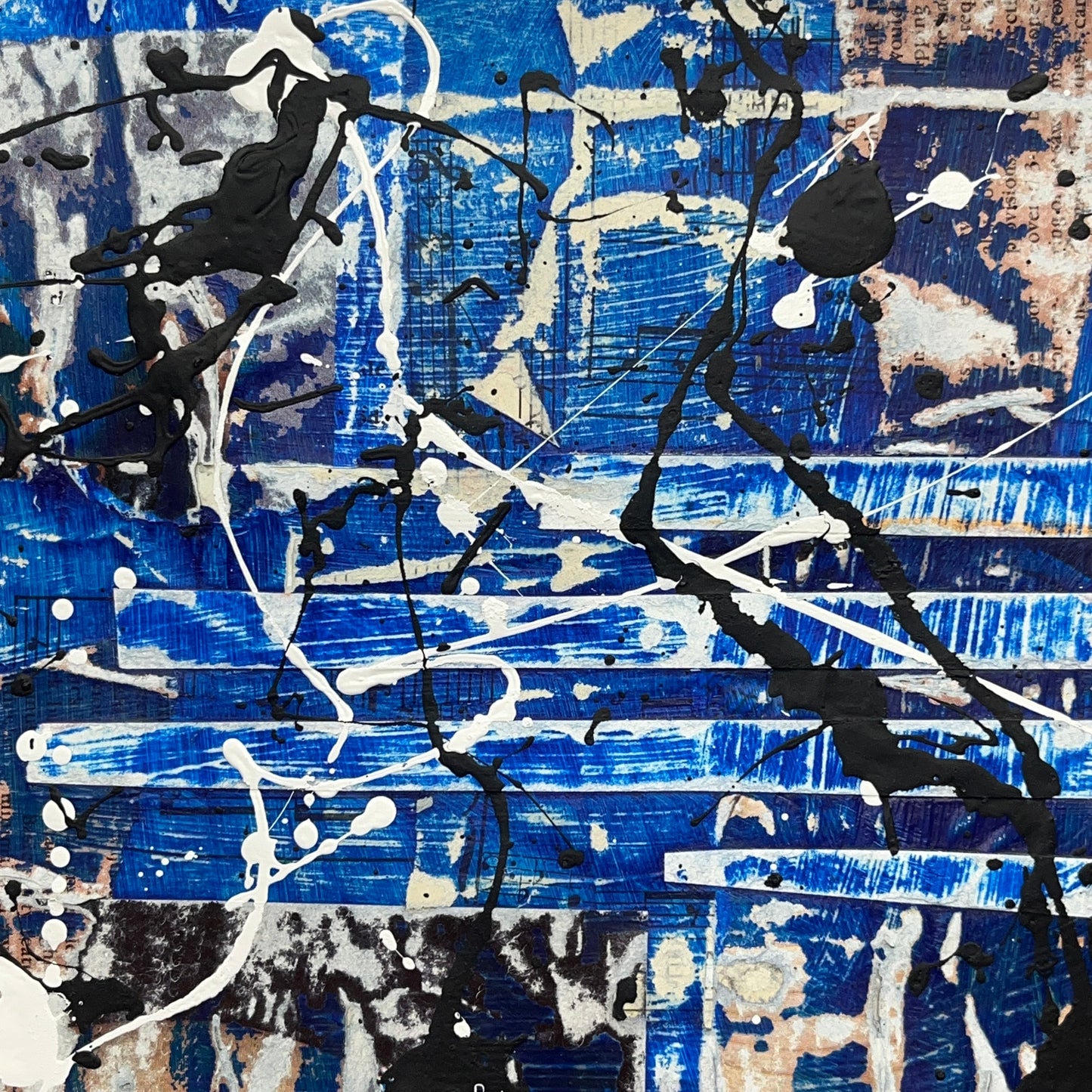 Original Framed Mixed Media Modern Art Collage 8x10 "Blue Steam" Set of 2