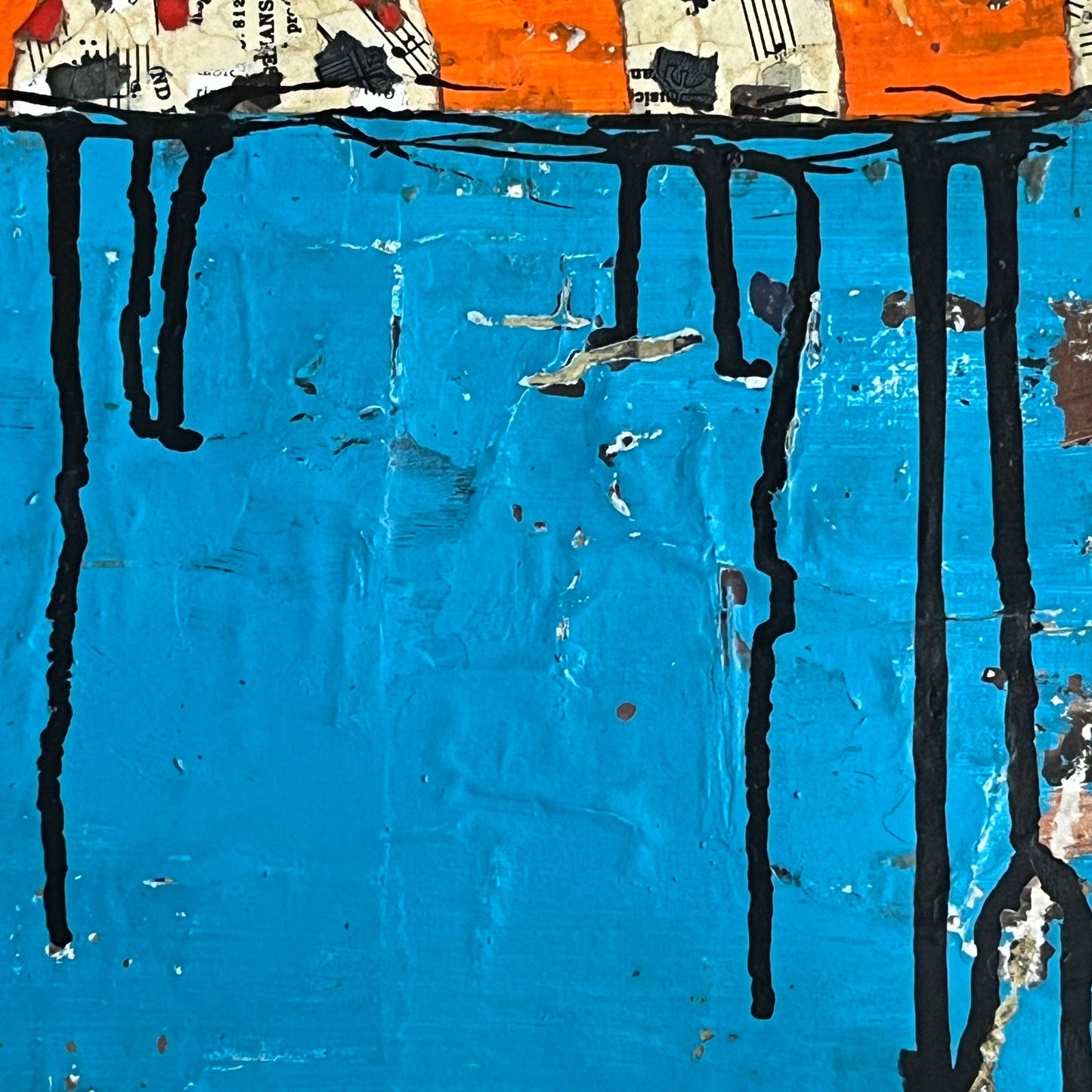 Original Framed Mixed Media Modern Art Collage Painting 12x18 "Coastic"