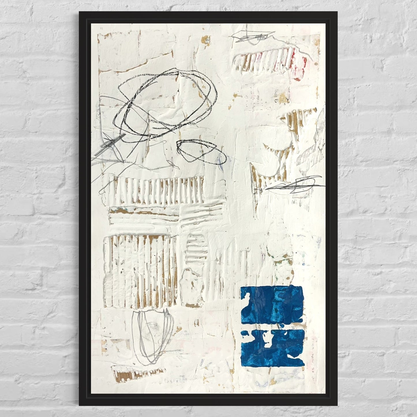 Original Framed Minimalist Modern Art Collage Painting 12x18 "Bavardage"