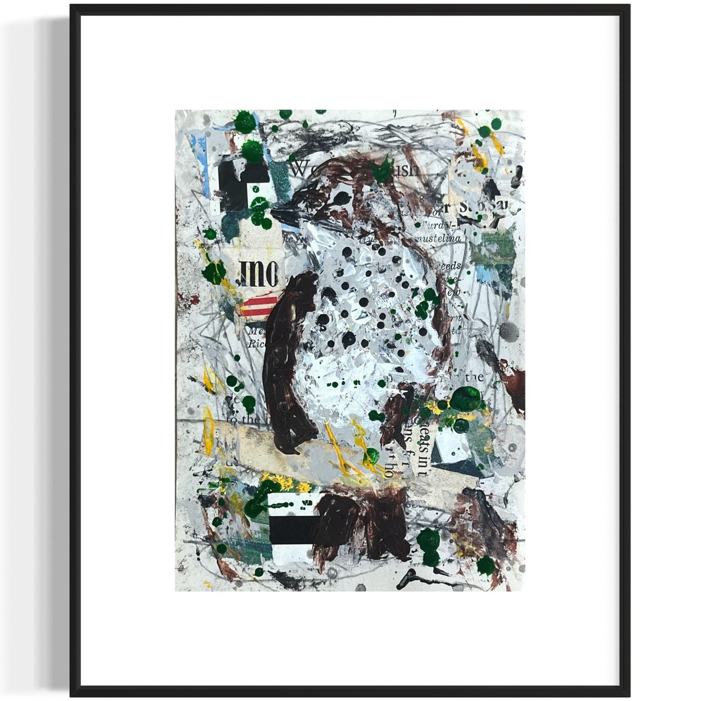 Original Abstract Modern Art Bird Painting "Wood Thrush" Signed