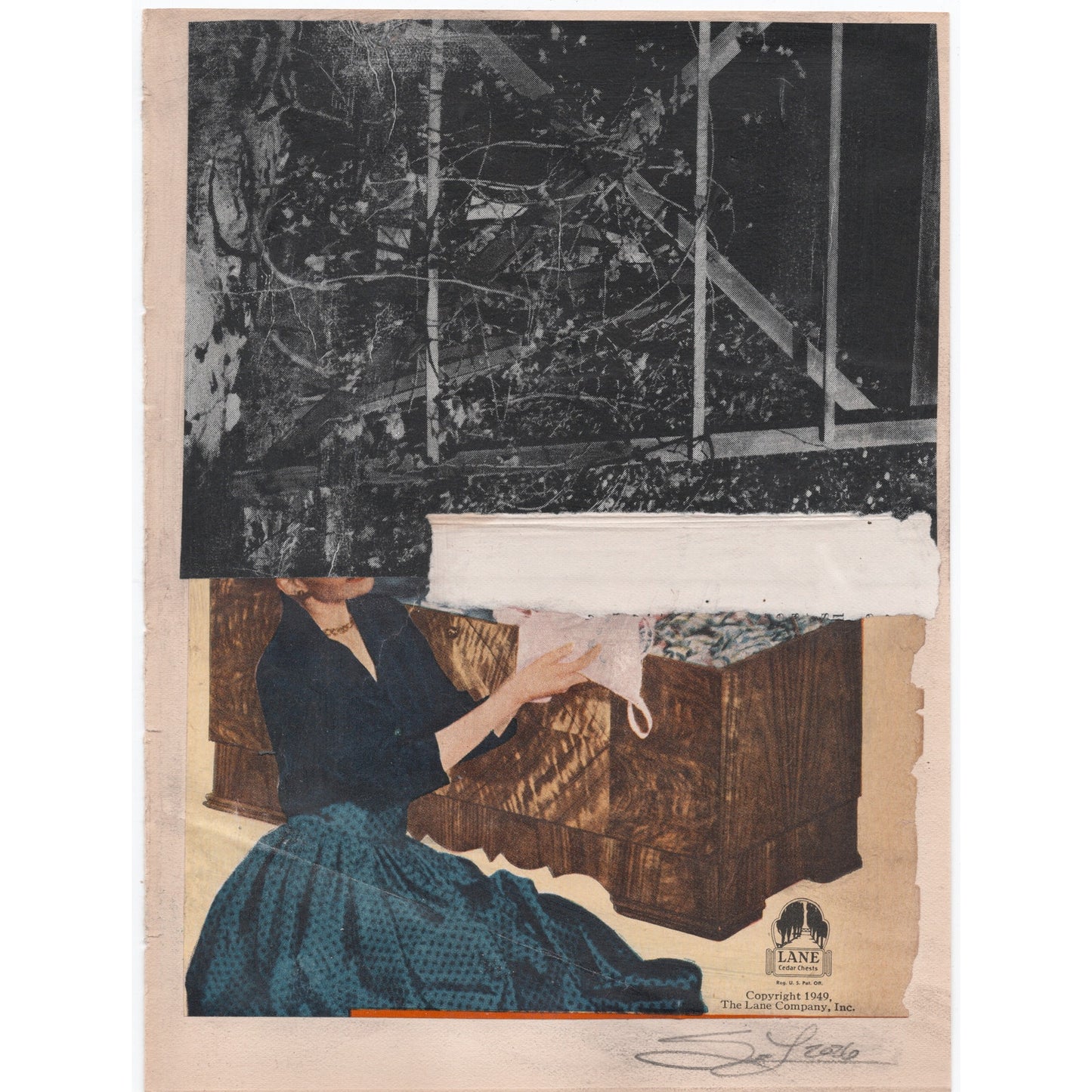 Original Mixed Media Modern Art Collage "Punctiuncle" 5.75x7.5" Signed