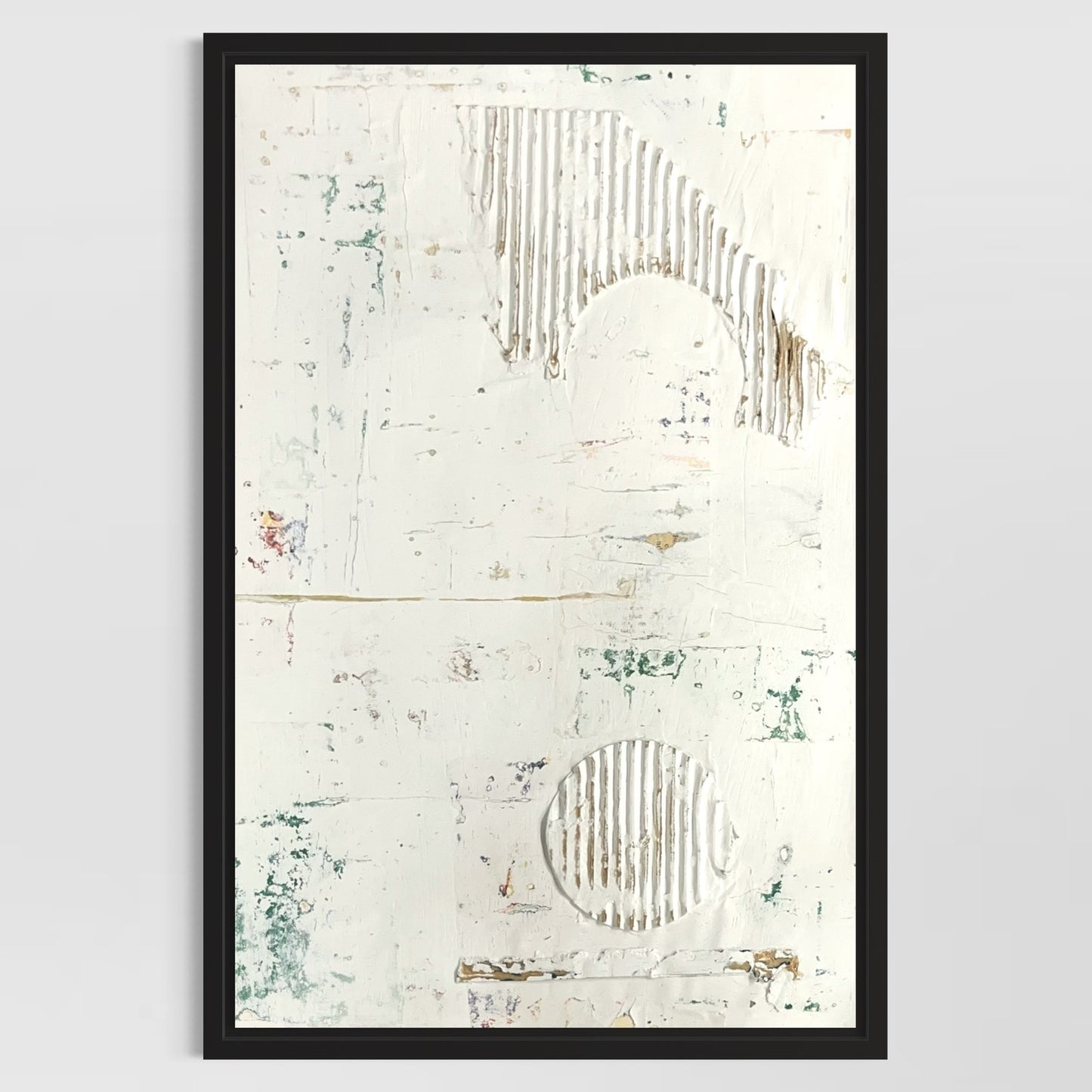 Original Framed Minimalist Modern Art Collage Painting 12x18 "Moon and Sun"