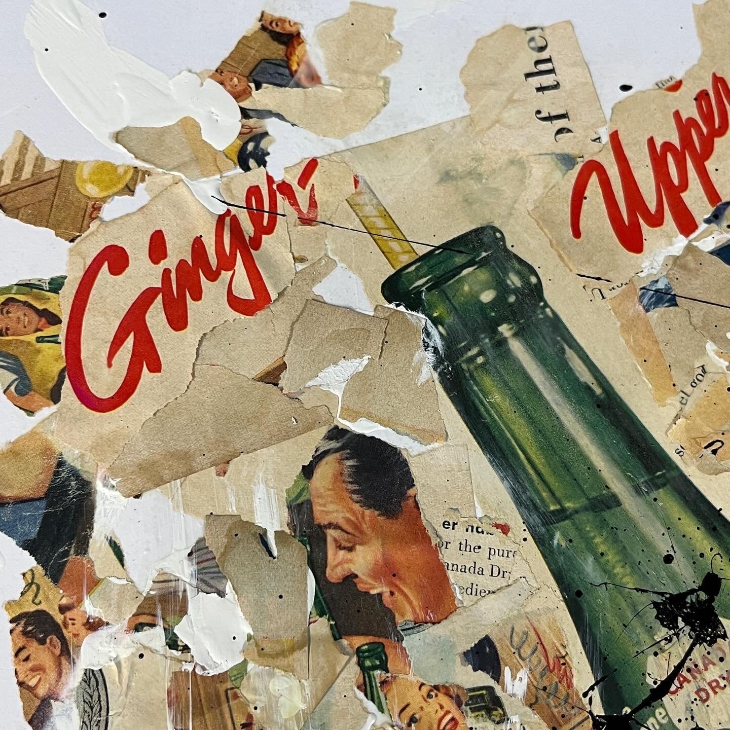 Original Mixed Media Abstract Art Collage Painting 11x14 1950's Ginger Ale Ad