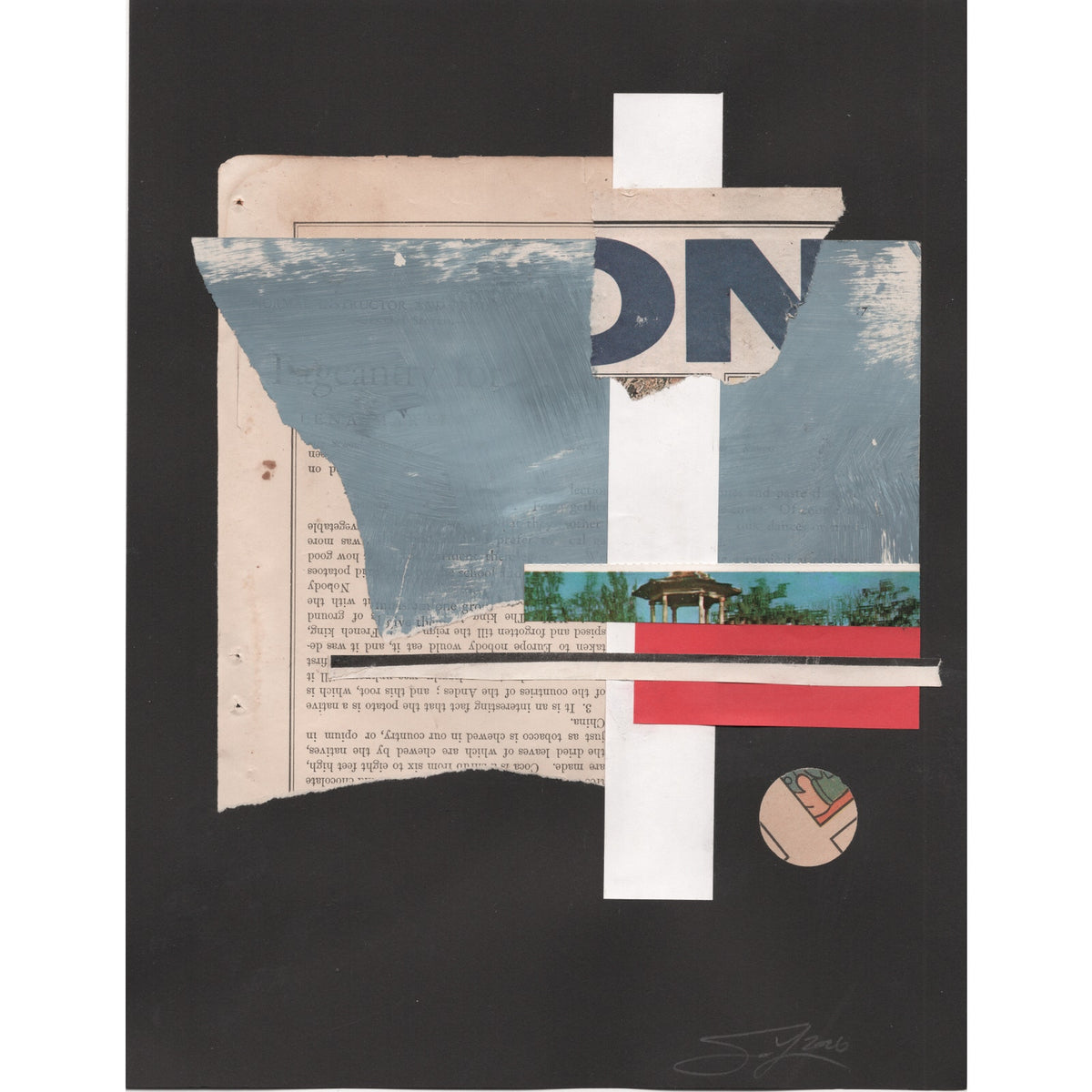 Original Mixed Media Modern Art Collage "Circumincession" 8.5x11" Signed