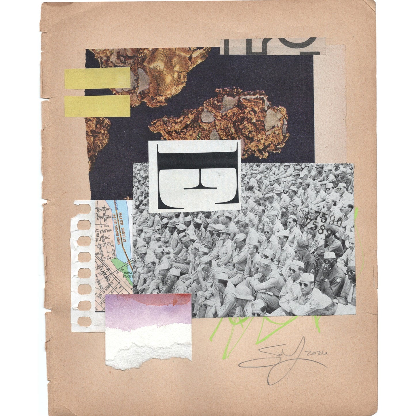 Original Mixed Media Modern Art Collage "Ingression" 6.25x8" Signed