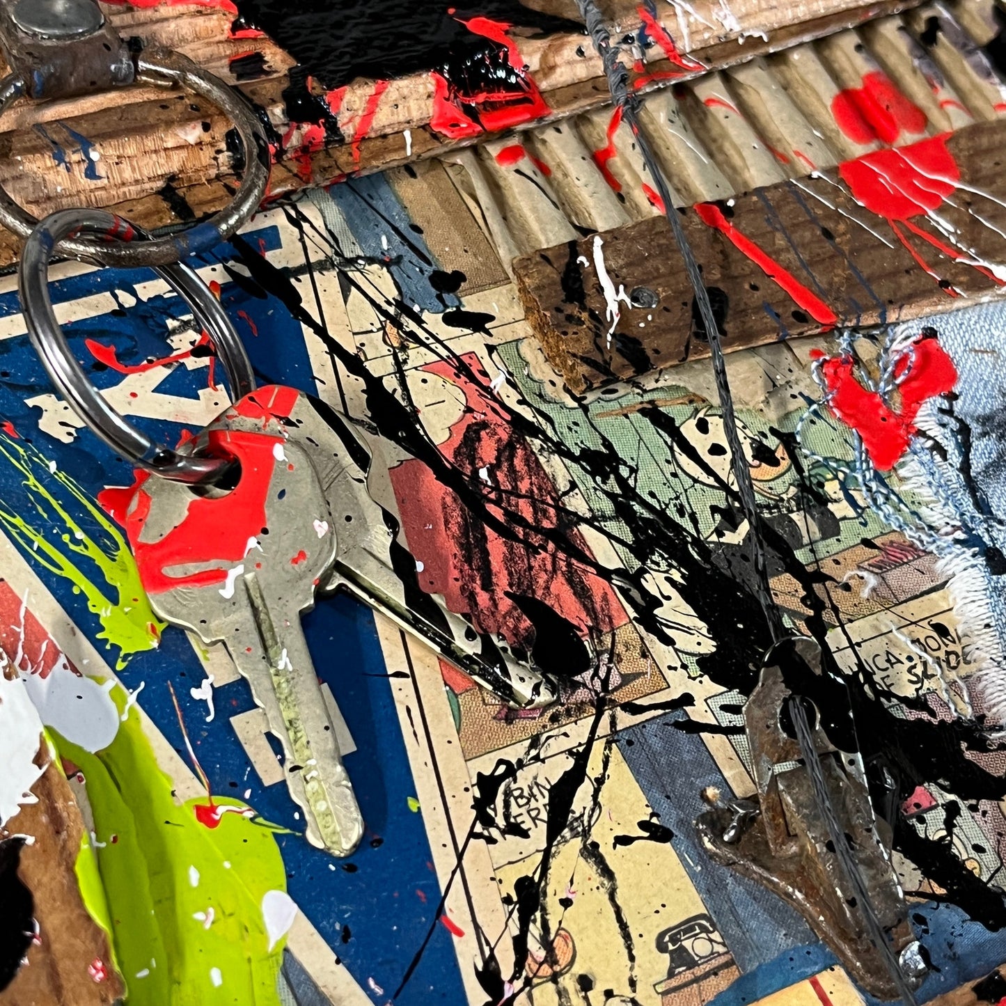 Original Abstract Collage Assemblage Combine Art Painting 11x13 "Directory"