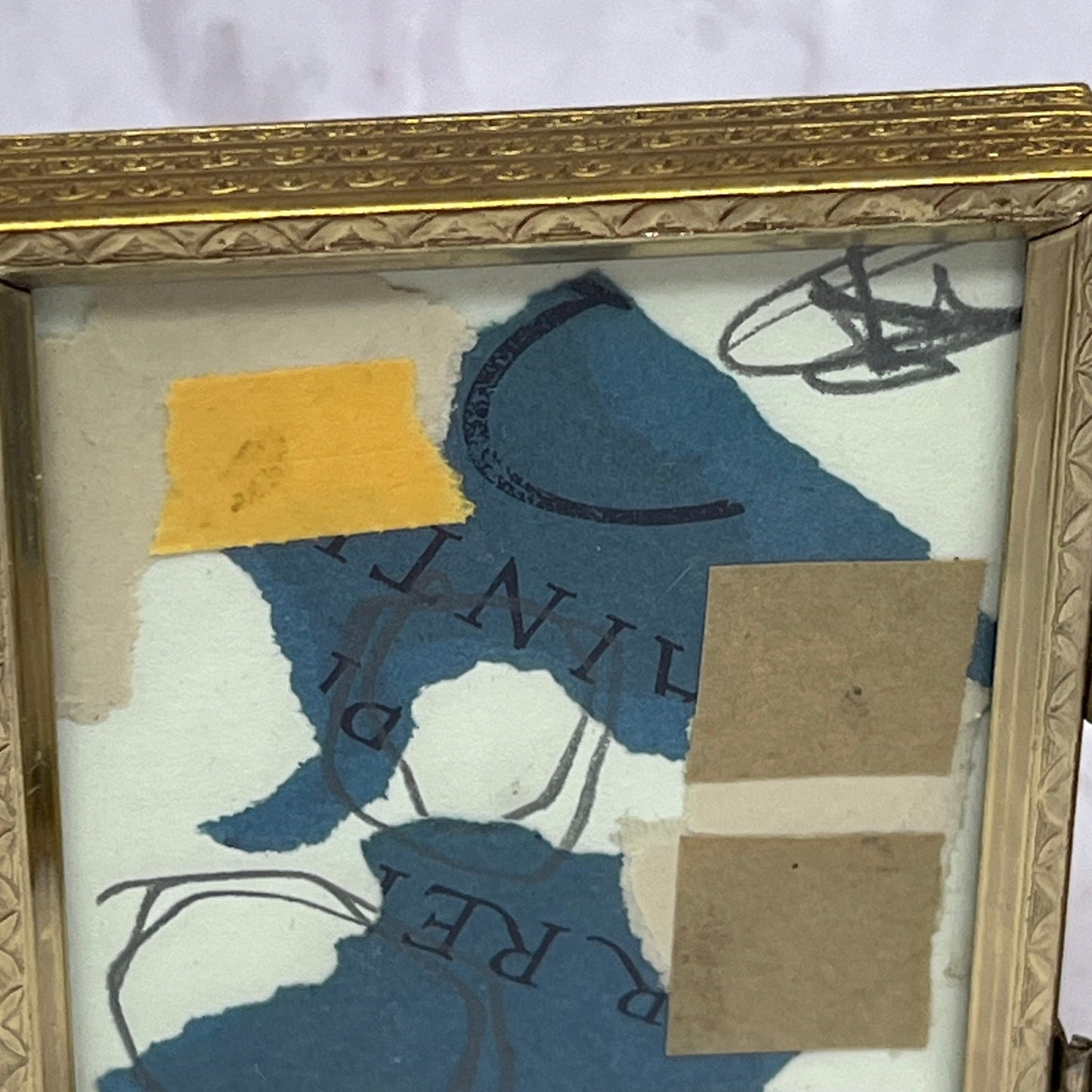 Original Framed Mixed Media Art Collage Mini 3.5x8 "Navy Construct VI" SF3