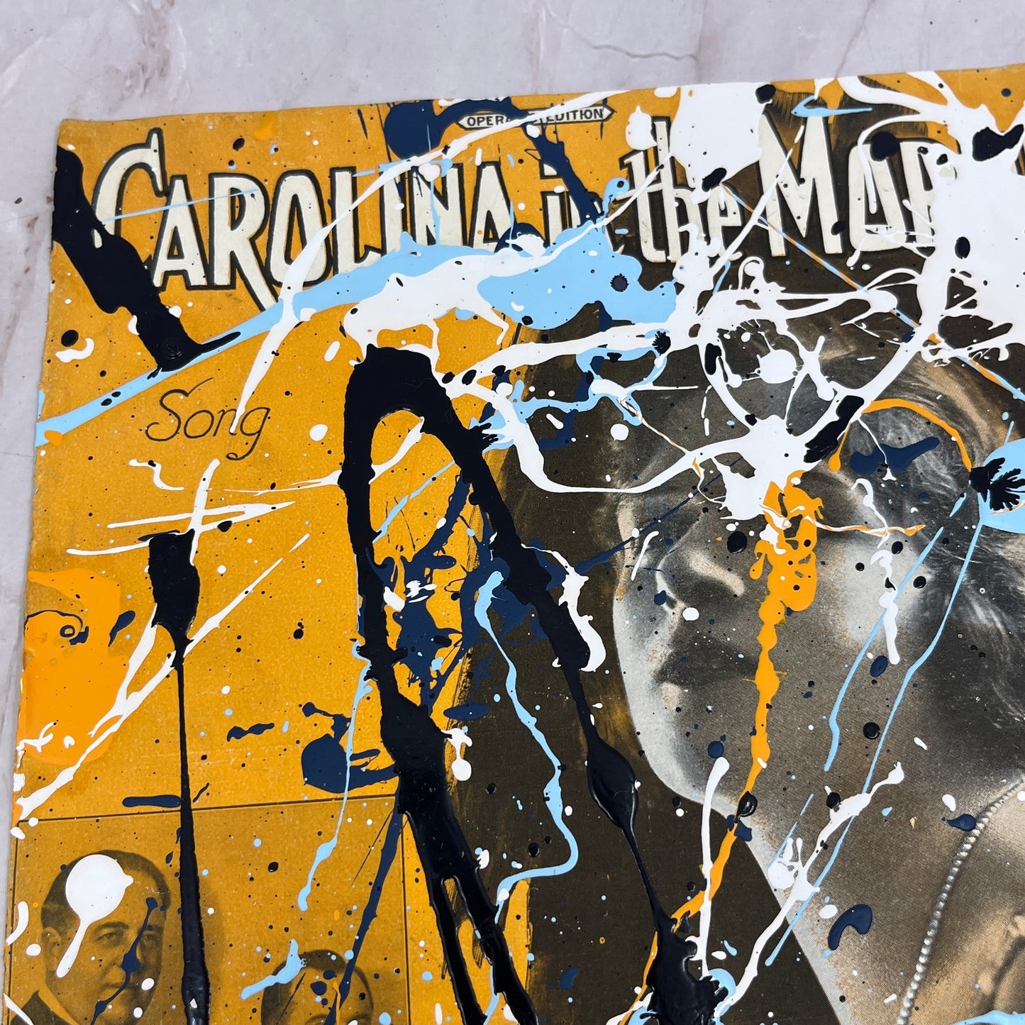 Original Abstract Art Painting "Carolina in the Morning" on Antique Sheet Music