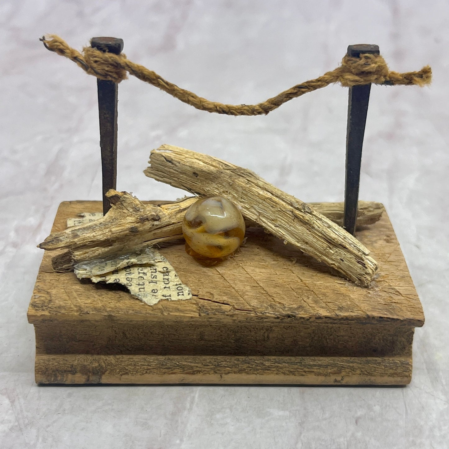 Original Minimalist Art Assemblage Found Object Sculpture 2x3x3 "Journey's End"