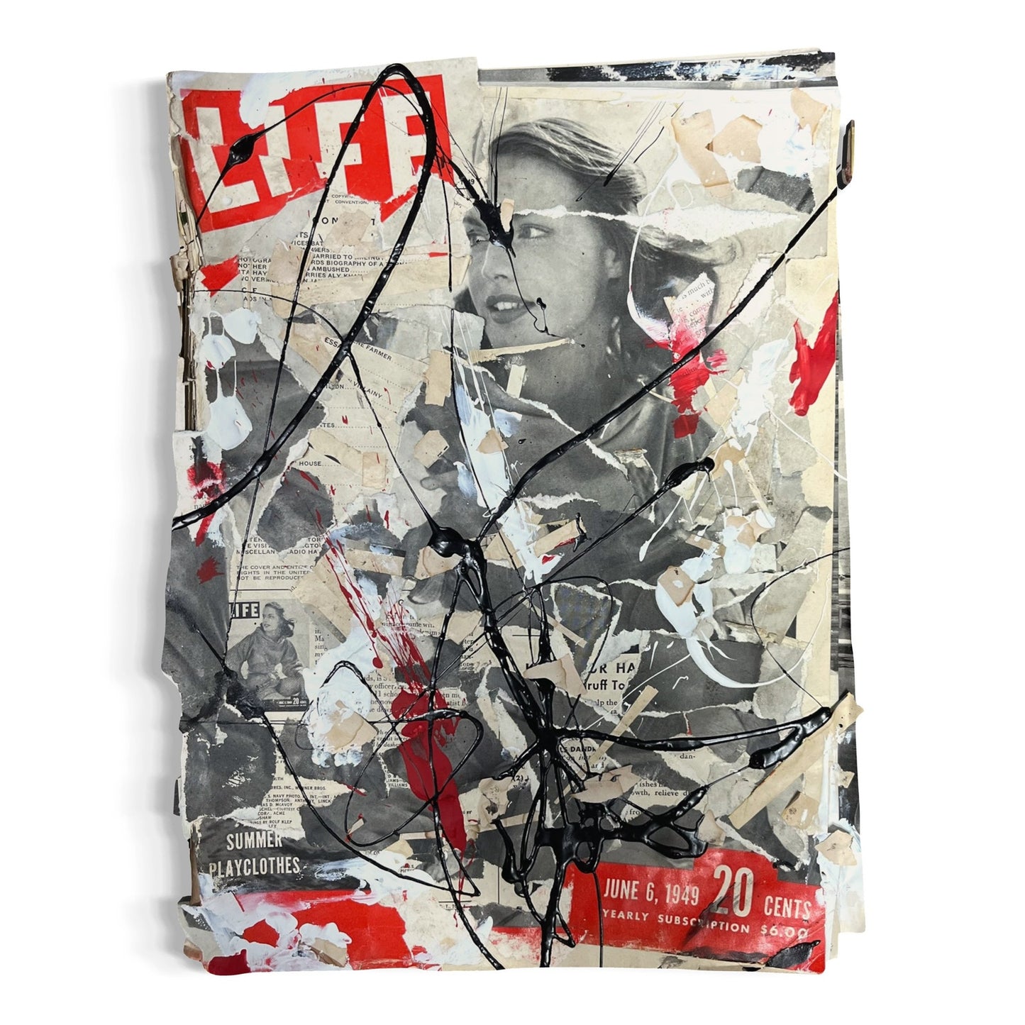 Original Mixed Media Abstract Art Collage 11x14 "1949 June 6 Life Magazine"