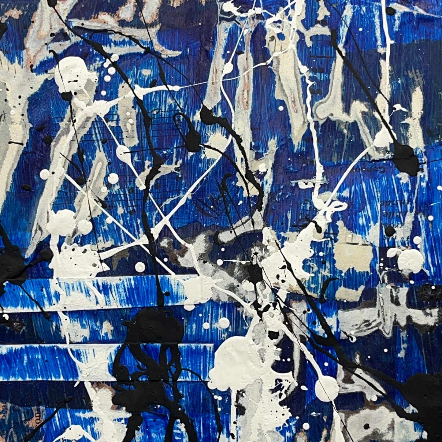 Original Framed Mixed Media Modern Art Collage 8x10 "Blue Steam" Set of 2