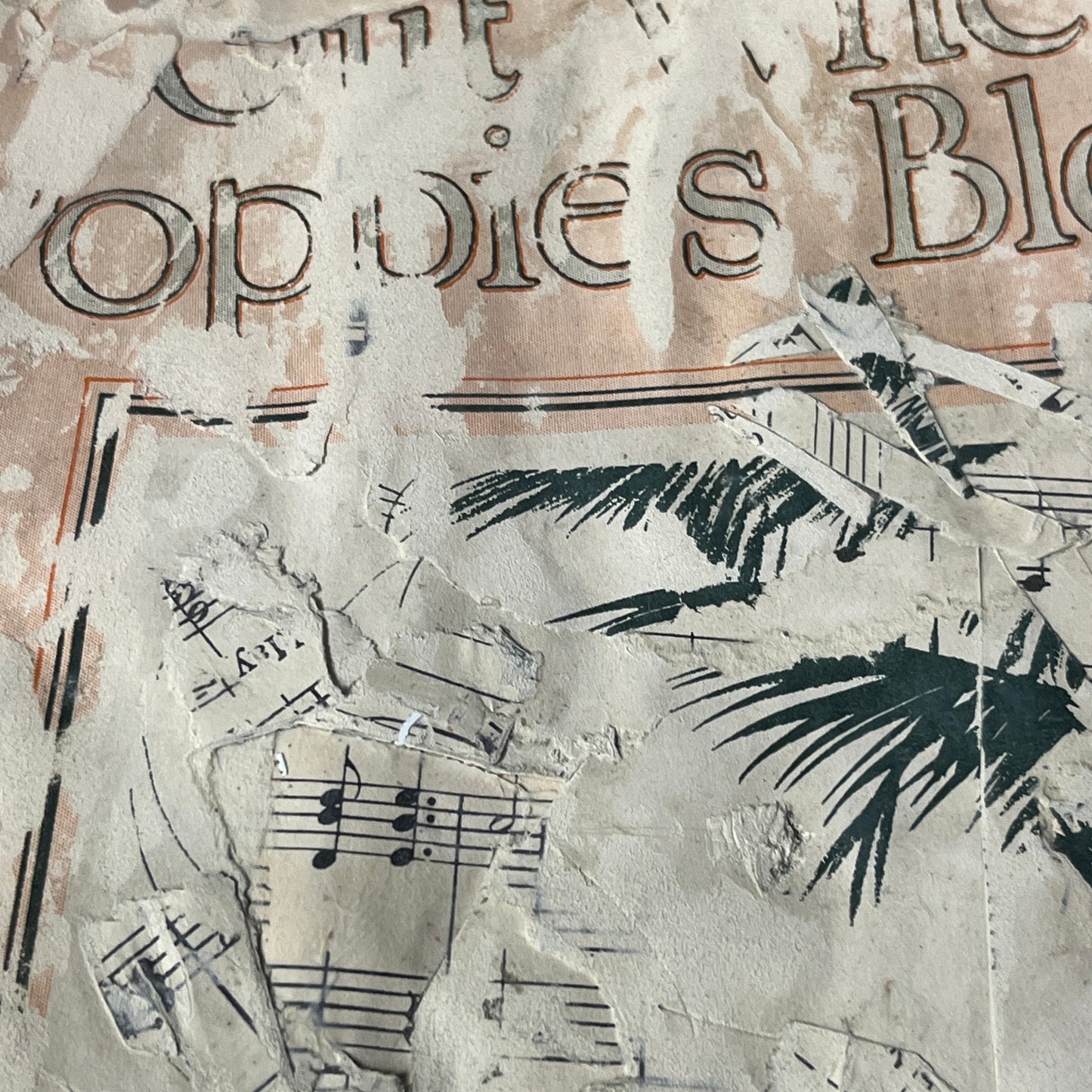 Original Mixed Media Art Collage 10x13 "Out Where the Poppies Grow" Sheet Music