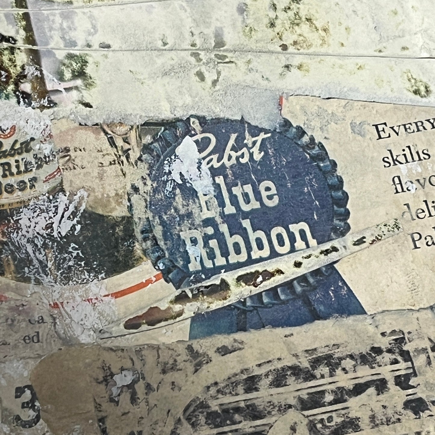 Original Contemporary Art Collage 9.75x13 "1945 Pabst Blue Ribbon PBR Ad"