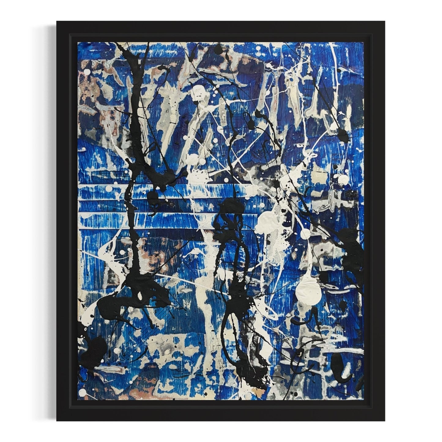 Original Framed Mixed Media Modern Art Collage 8x10 "Blue Steam" Set of 2