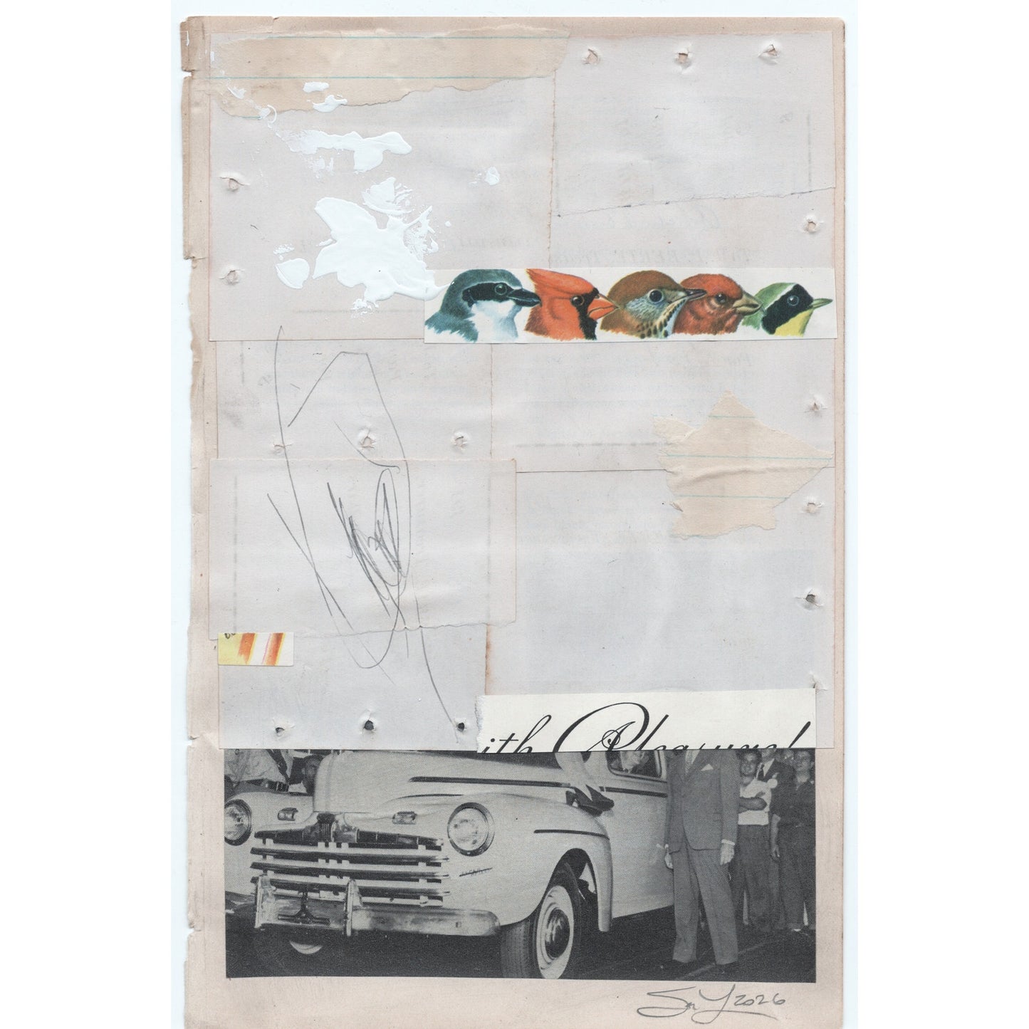 Original Mixed Media Modern Art Collage "Lapideous" 5.75x9" Signed
