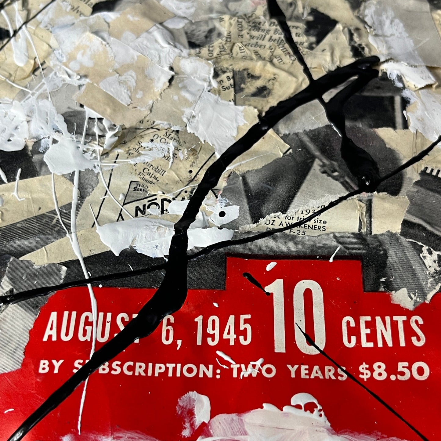 Original Mixed Media Abstract Art Collage 11x14 "1945 Aug 6 Life Magazine"