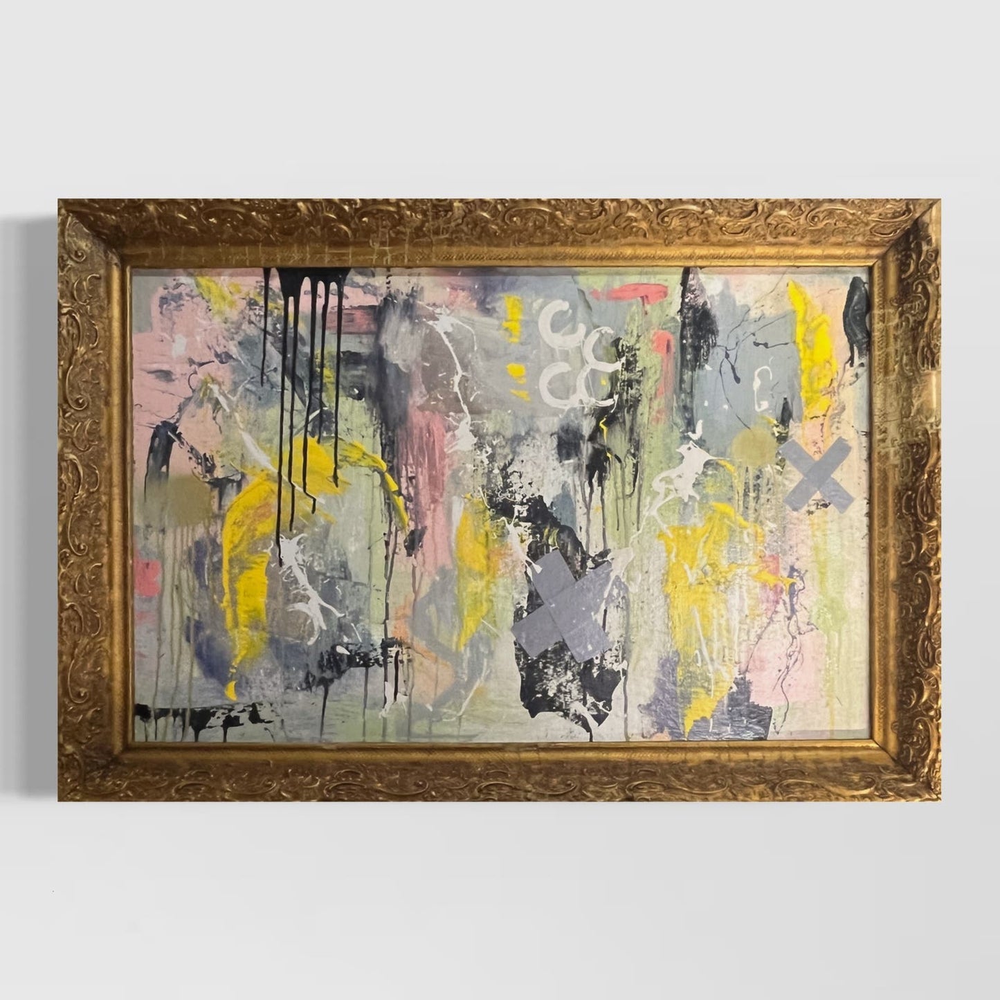 Original MASSIVE Framed Mixed Media Abstract Art Painting 41x29 Saturday Morning