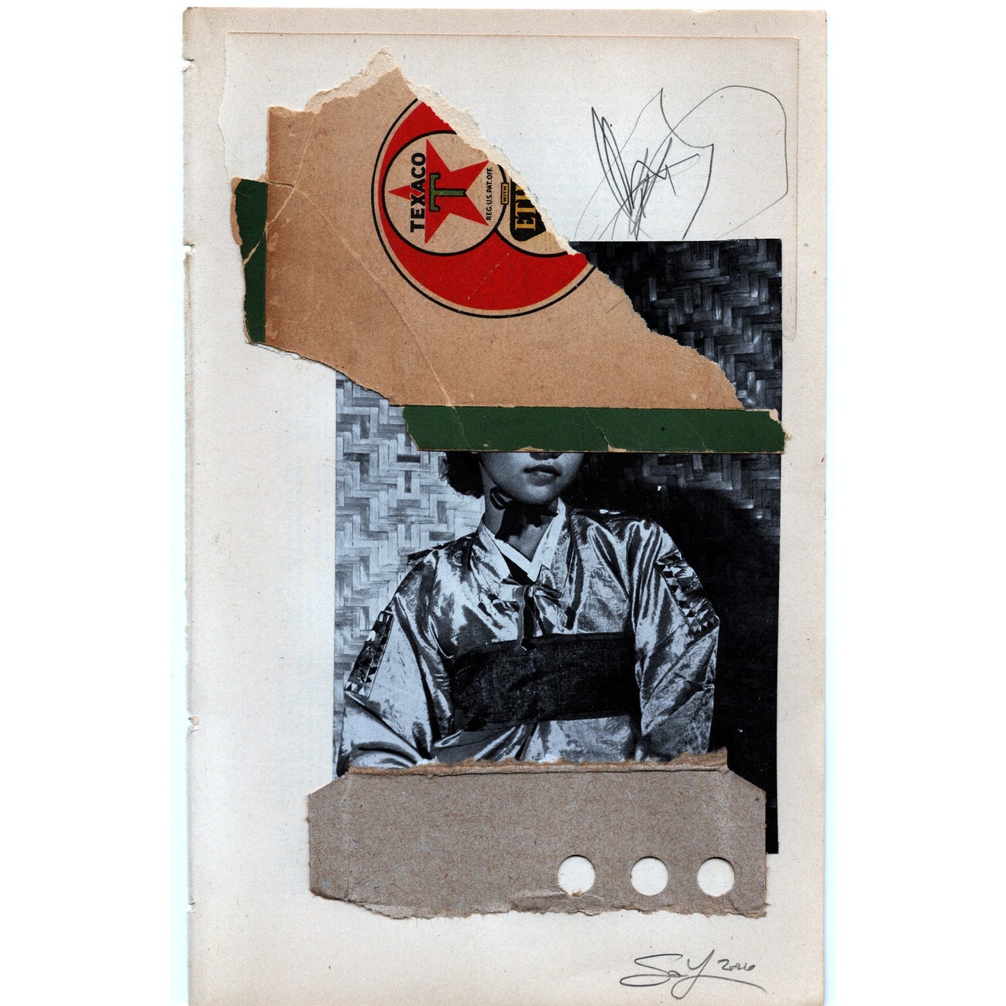Original Mixed Media Modern Art Collage "Rabic" 5.75x9" Signed