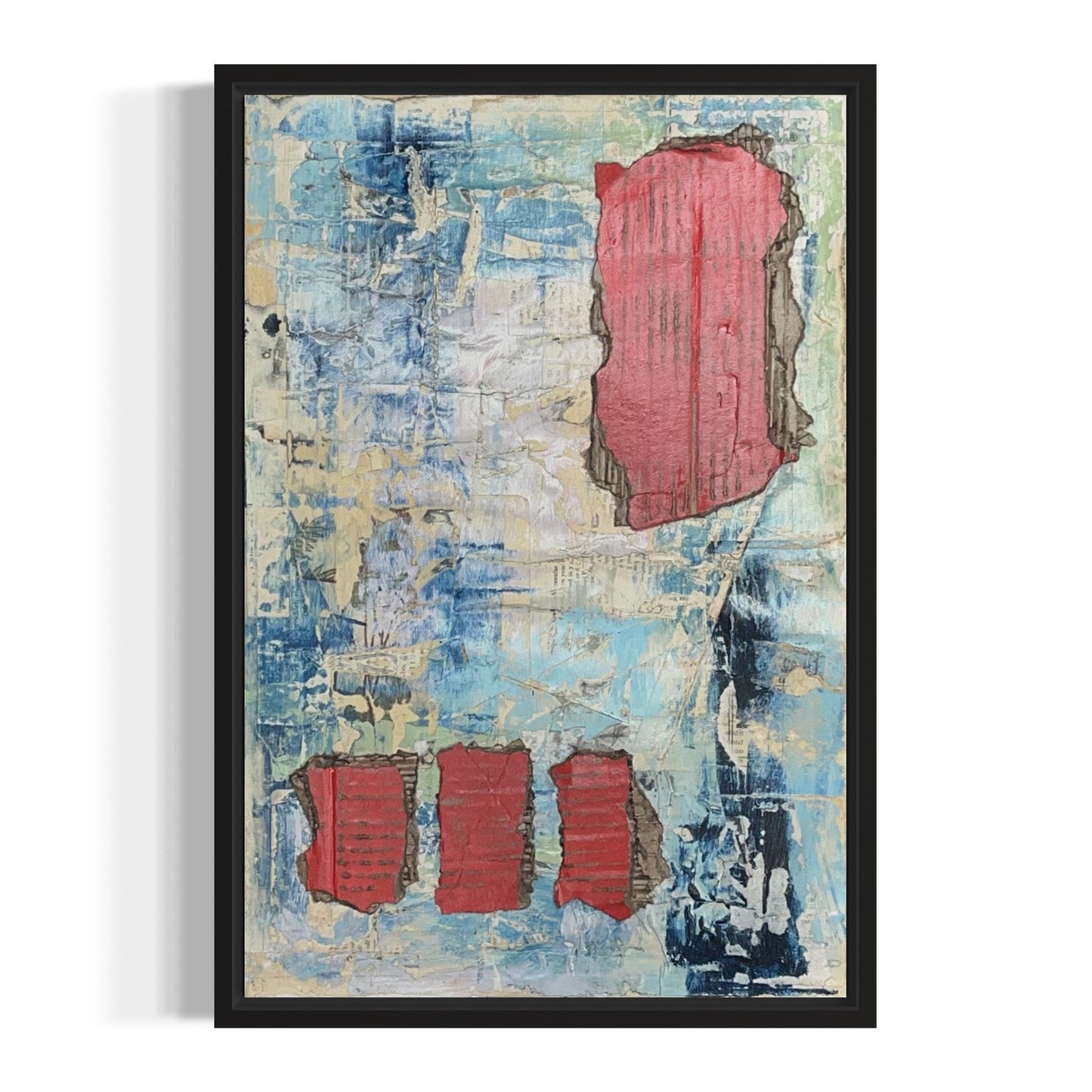 Original Framed Mixed Media Modern Art Collage Painting 12x18 "Pension"