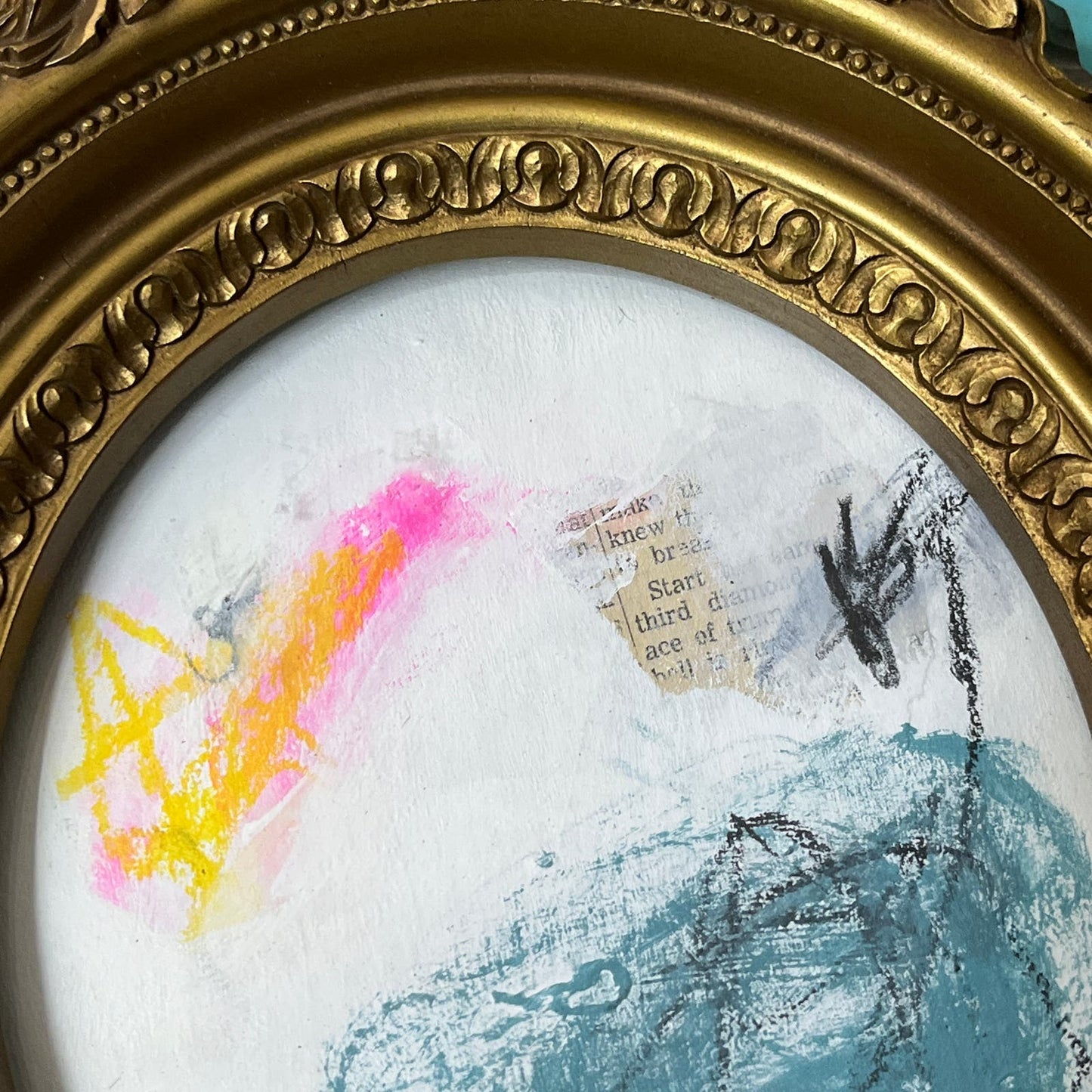 Original Framed Mixed Media Abstract Art Painting "Third Diamond" 6.75x8 TJ4