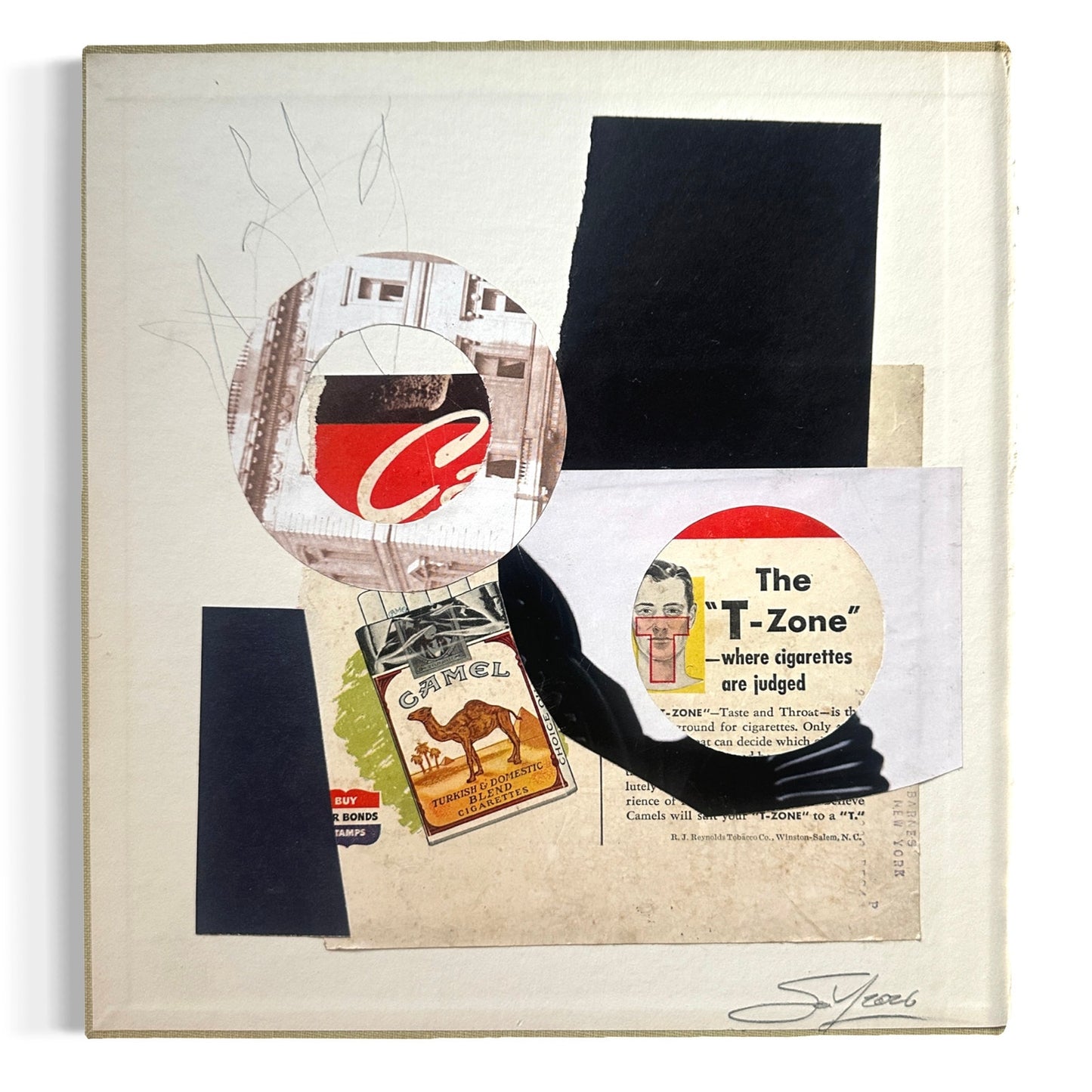 Original Mixed Media Modern Art Collage "T-Zone" 8.75x9.5" Signed