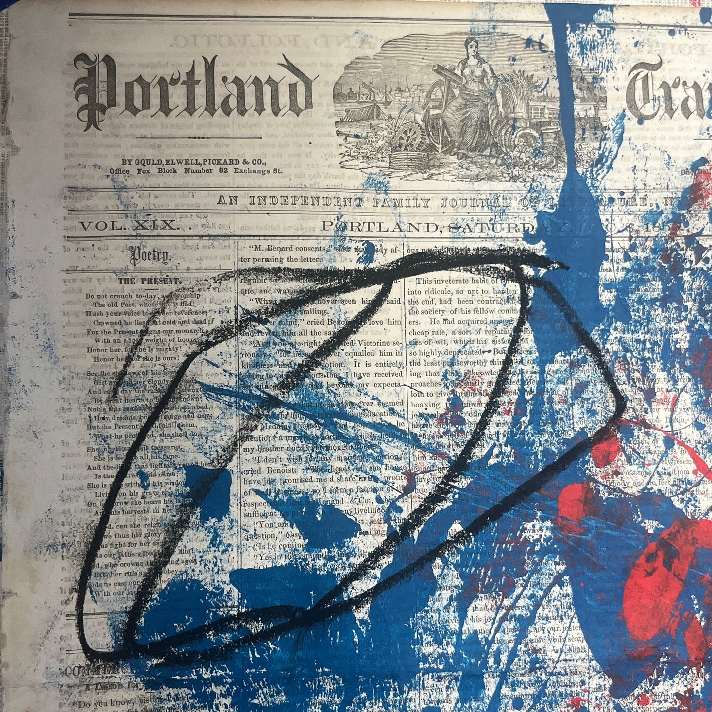Original Mixed Media Abstract Modern Art Painting 11x16 "Portland 1855" Signed