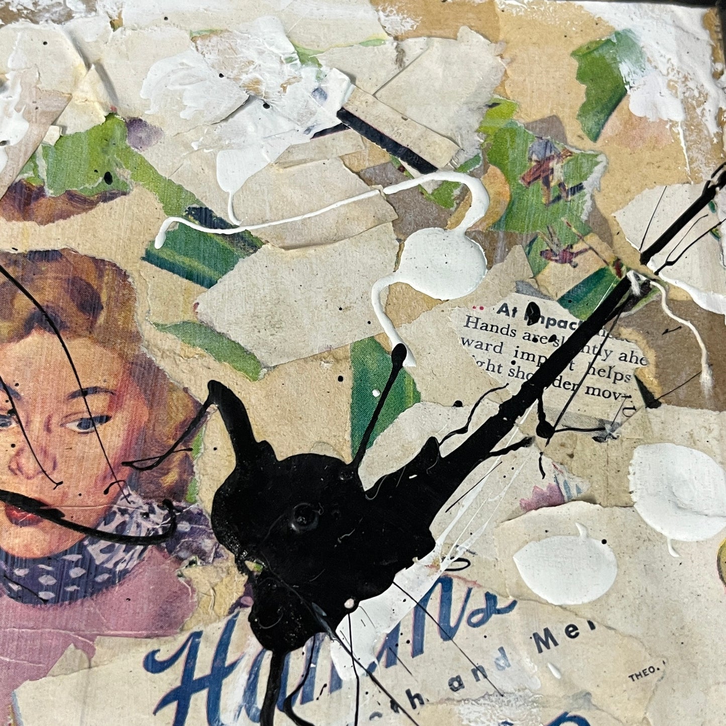 Original Framed Mixed Media Abstract Art Collage 10x12 "1949 Hamms Beer Ad"