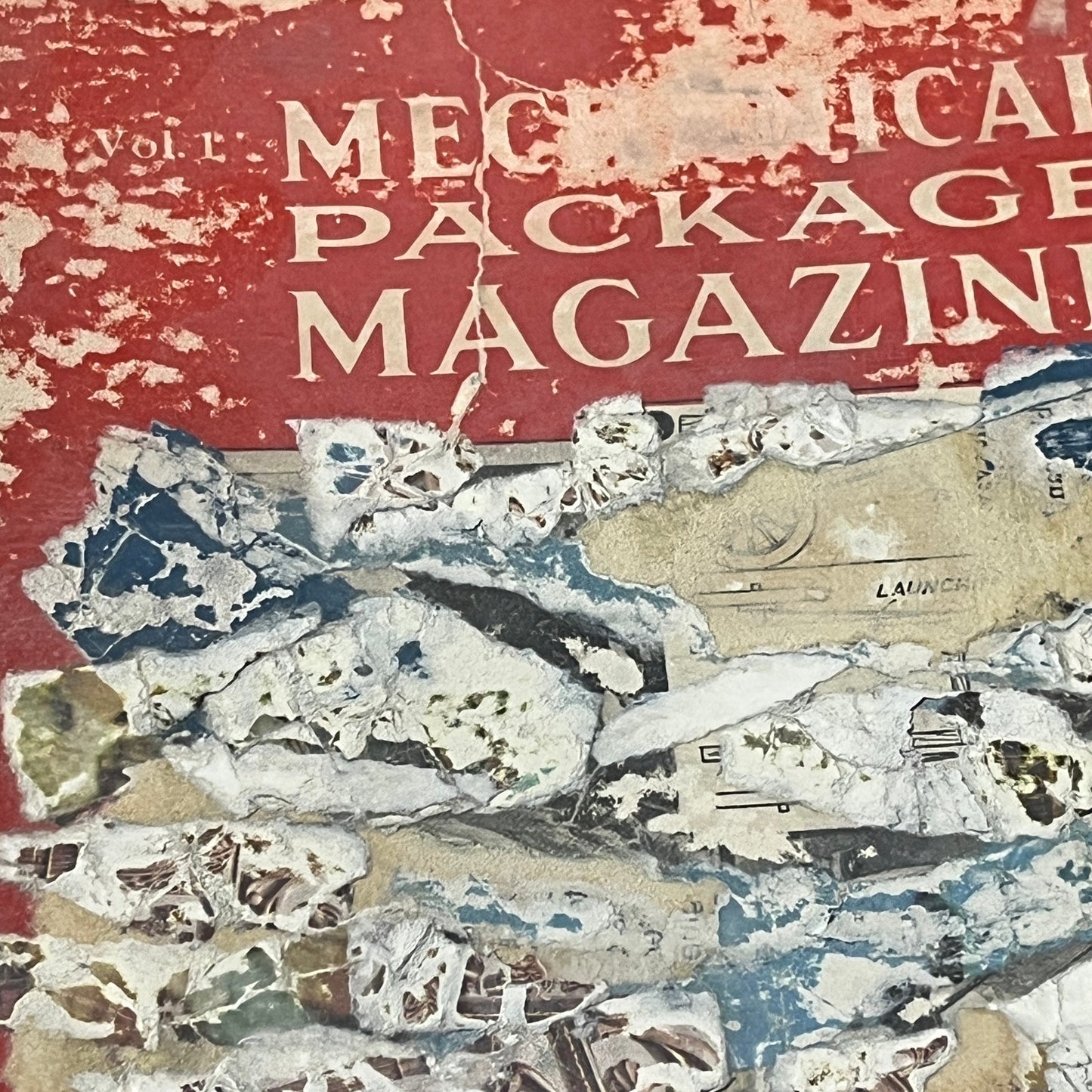 Original Mixed Media Abstract Art Collage 7x9 "1931 Mechanical Package Magazine"