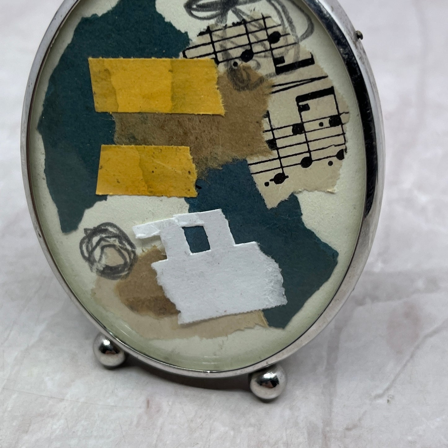 Original Framed Mixed Media Art Collage Mini 2.5x3 "Navy Construct X" SF3