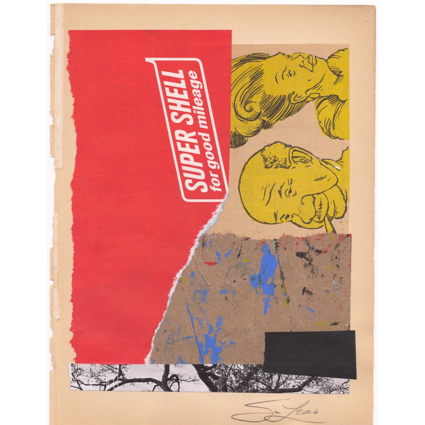 Original Mixed Media Modern Art Collage "Truncheon" 5.75x7.5" Signed