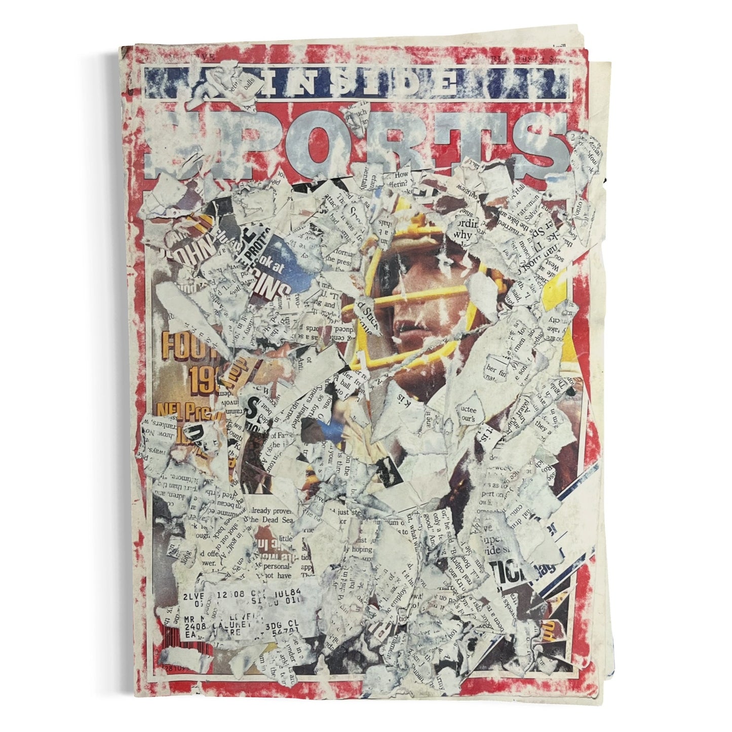 Original Mixed Media Abstract Art Collage 8x11 "Oct 1983 Inside Sports Magazine"